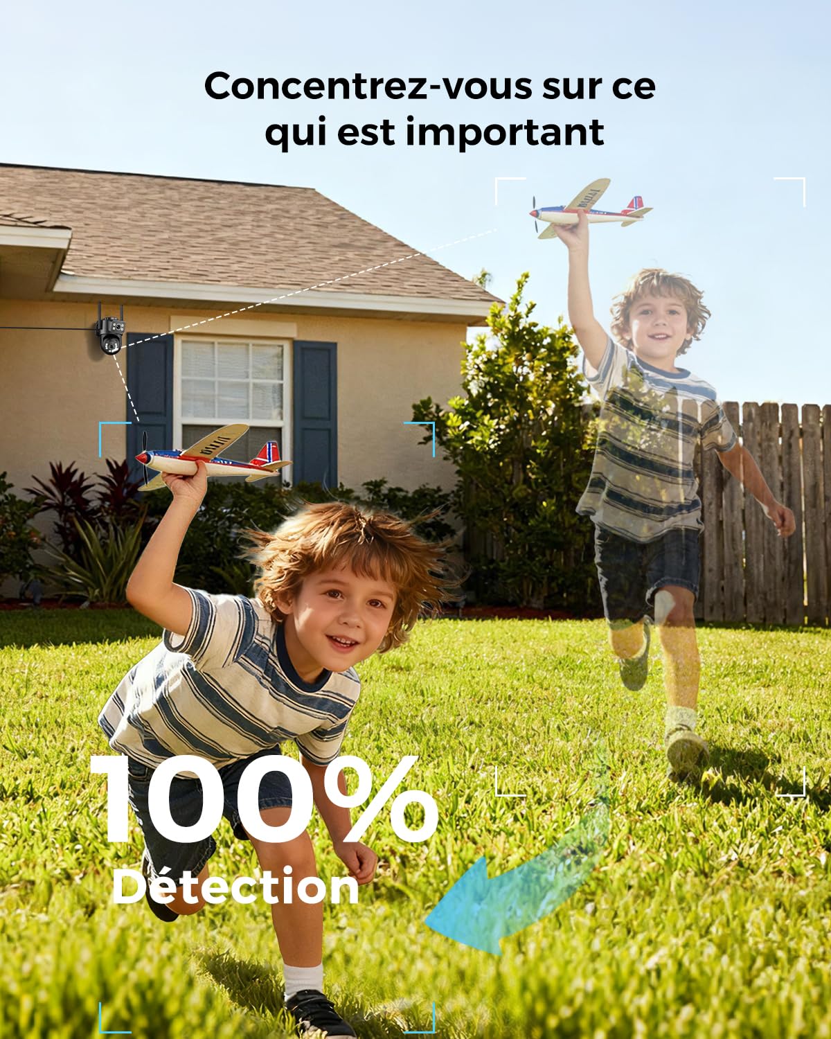 Reobiux 2K Camera Surveillance WiFi Exterieure, PTZ Outdoor IP Caméra Extérieur avec Double Objectif, Vision Nocturne Couleur, Détection de Mouvement, Audio Bidirectionnel, Stockage SD/Cloud, IP66