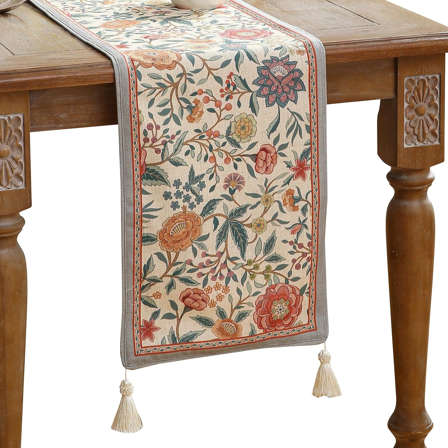 Floral Linen Long Table Runner 102 Inches Long,Wrinkle-Resistant Rustic Farmhouse Decor,Luxury Vintage Runner Table Cloth Accent for Coffee & Dining Table,12"x102" - Flowershadow