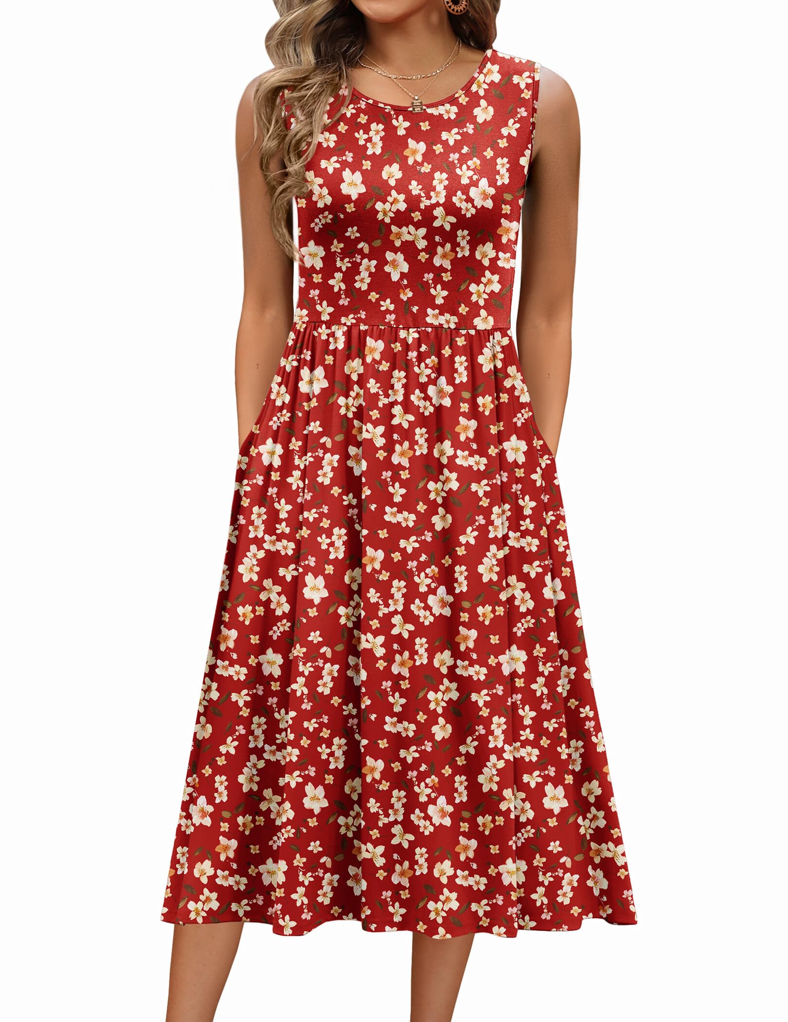 Zeagoo Women's Summer Tank Midi Dress with Pockets Floral Sleeveless A-Line Casual Loose T-Shirt Dresses Beach Sundress 2026