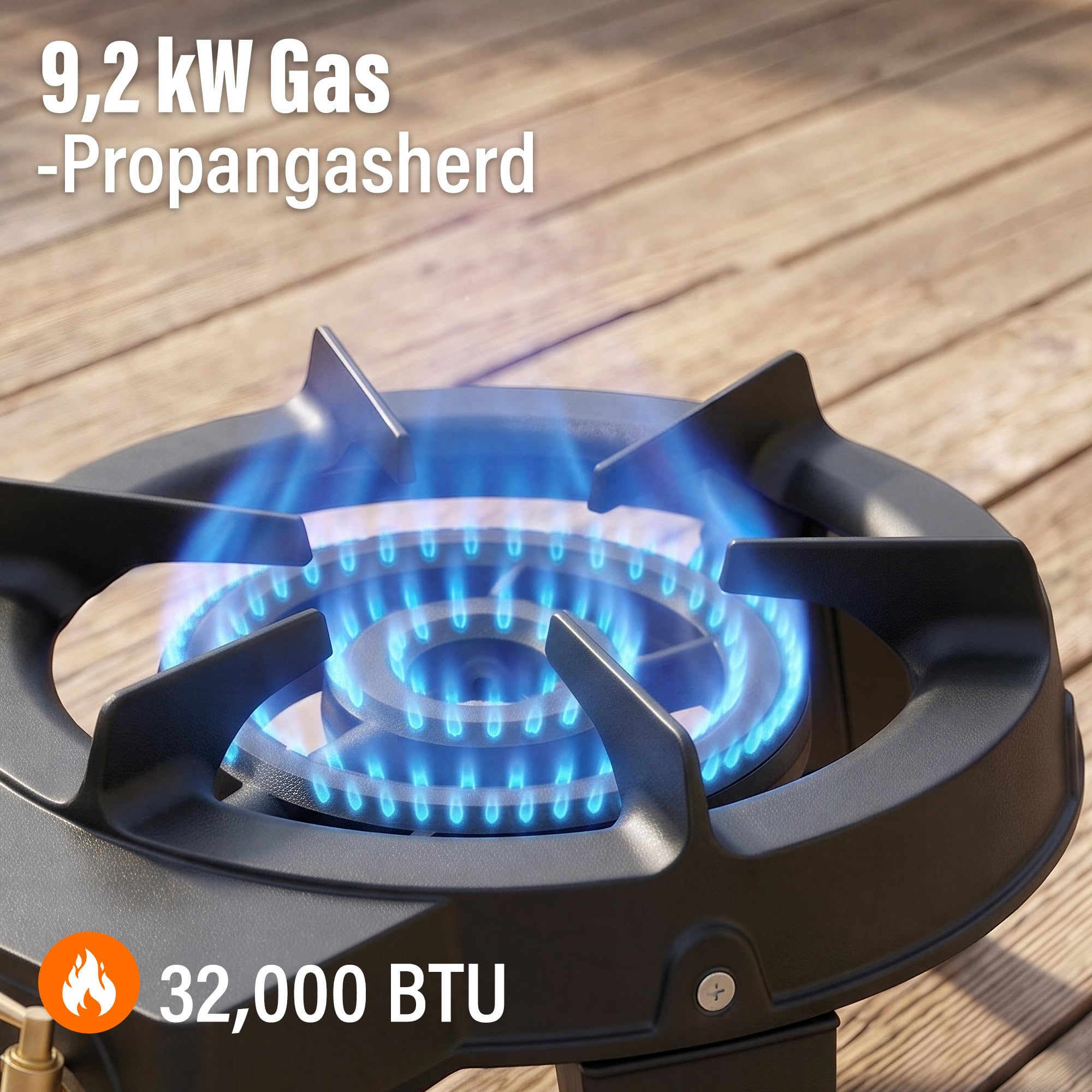 Veralune 9 kW Wokbrenner – Gusseisen Gaskocher mit 3 Füßen, 3 Wasserhähnen & Schlauch mit Druckminderer, leistungsstark für Outdoor, Garten, Camping & BBQ