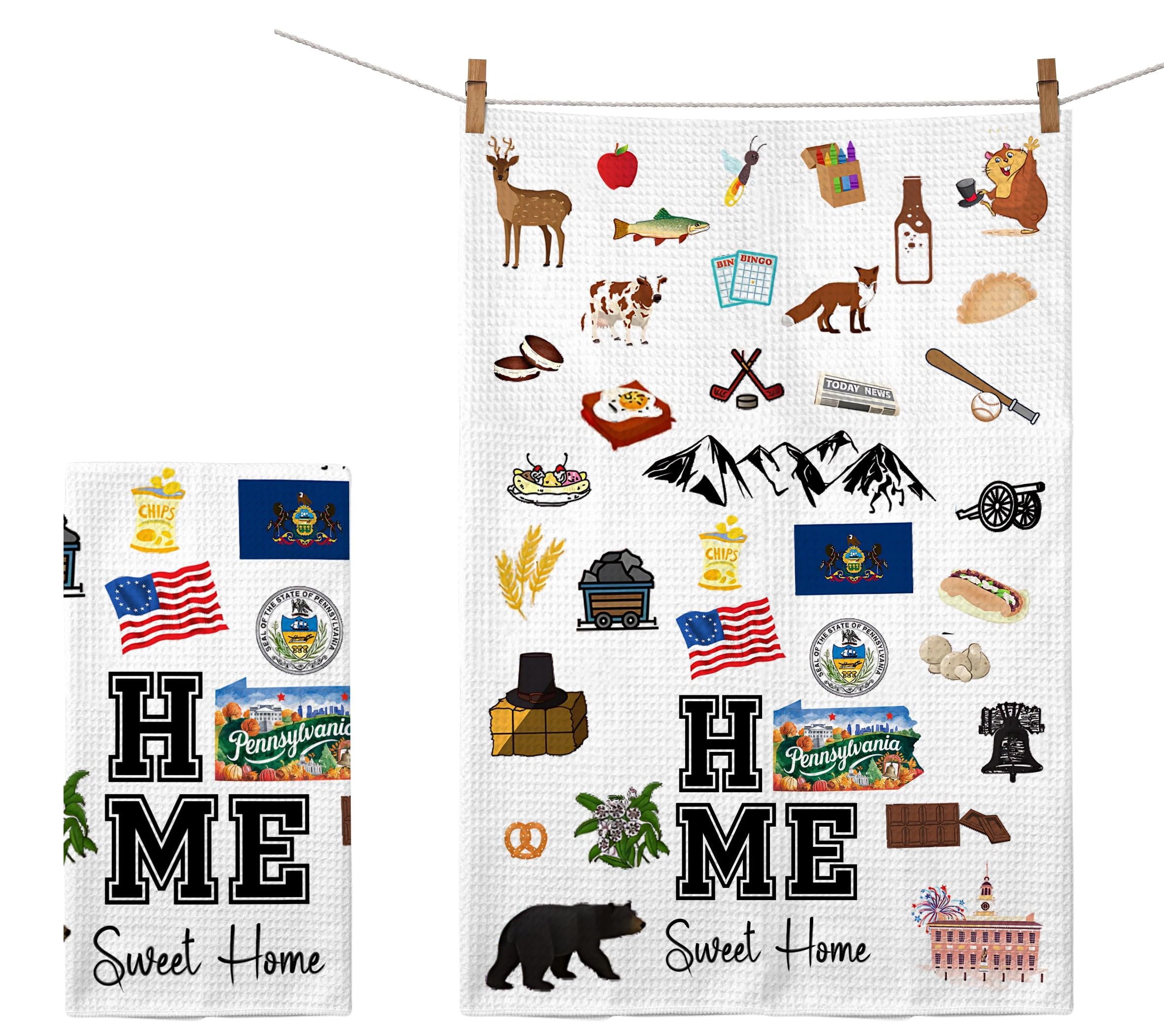 Home Sweet Home Pennsylvania Kitchen Towel - Housewarming And Homecoming Gifts - Pennsylvania State Favorite Symbol Dish Towels Gifts For Women Friends For Birthdays Mother's Day And Holidays