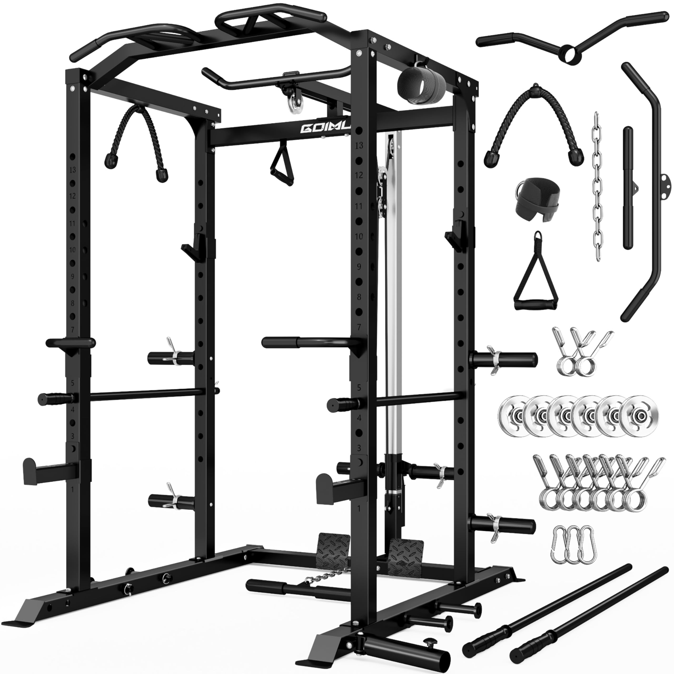 C1-V4 Power Cage, 2000LBS Squat Rack with LAT Pulldown, Multi-Function Weight Cage Strength Training Machine, Workout Cage with More Attachments for Home Gym Garage
