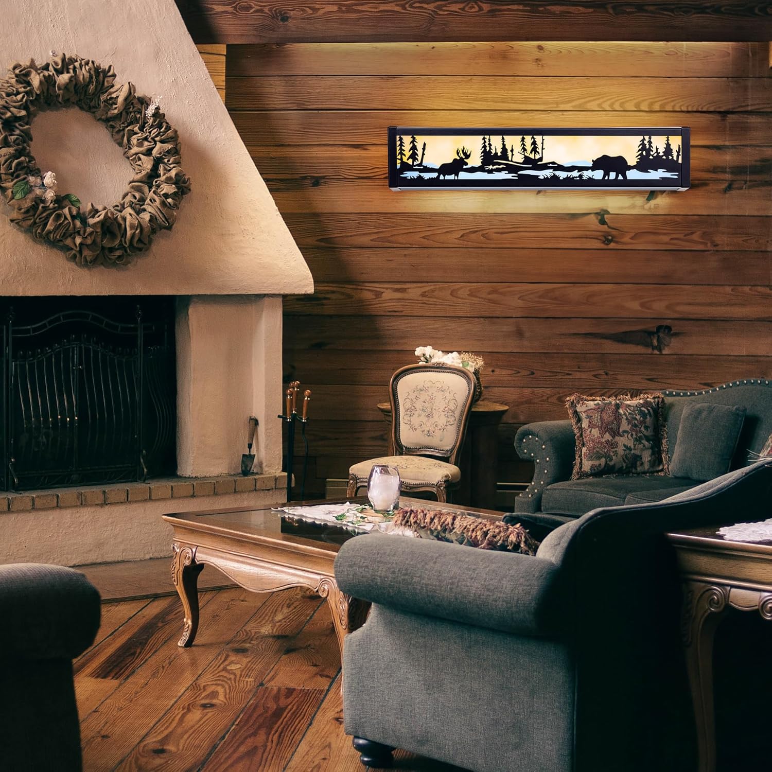 TOCHIC Farmhouse LED Bathroom Vanity Light, Matte Black Western Light Fixture Over Mirror, Rustic Deer & Bear Vanity Lights for Bathroom, Mirror Cabinets, Powder Room, Living Room, 24" L