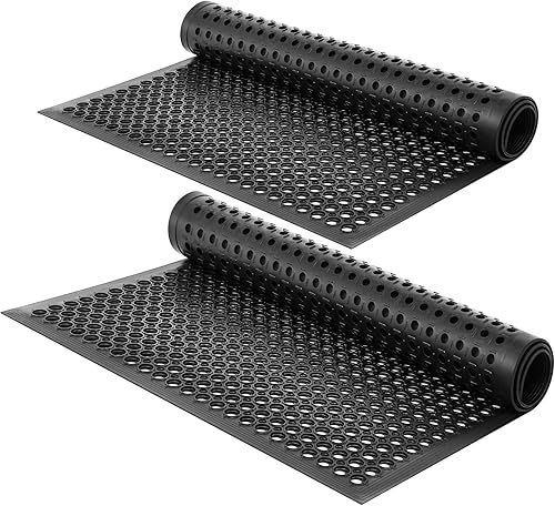2 tapetes de goma antifatiga de 36 x 60 pulgadas, antideslizantes, color negro, resistente, para interiores y exteriores, para restaurante, bar,
