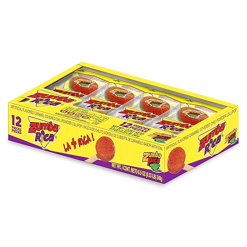 Zumba Rica Chili Chili Powder Lollipop 12pcs - Lollipops con cubierta de chile en polvo con caramelo - Lollipop mexicano - Chile Powder Candy - Zumba Rica Chili Chili Powder Lollipop 12pcs - Lollipops con cubierta de chile en polvo con caramelo - Lollipop mexicano - Chile Powder Candy -