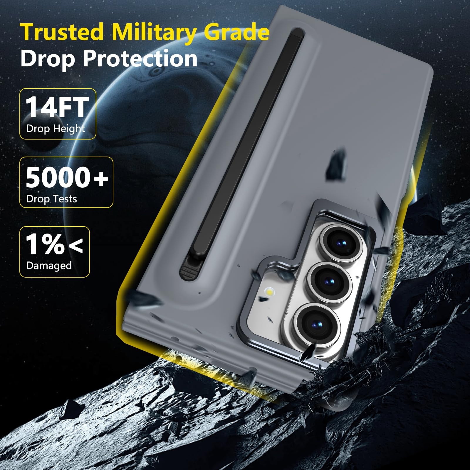 Funda para Samsung Galaxy Z Fold 8 Ultra con Soporte, Gris | Protector de Pantalla Integrado, Ranura para Lápiz, Lápiz Incluido, Protección de Bisagra, Bordes de Cámara Elevados