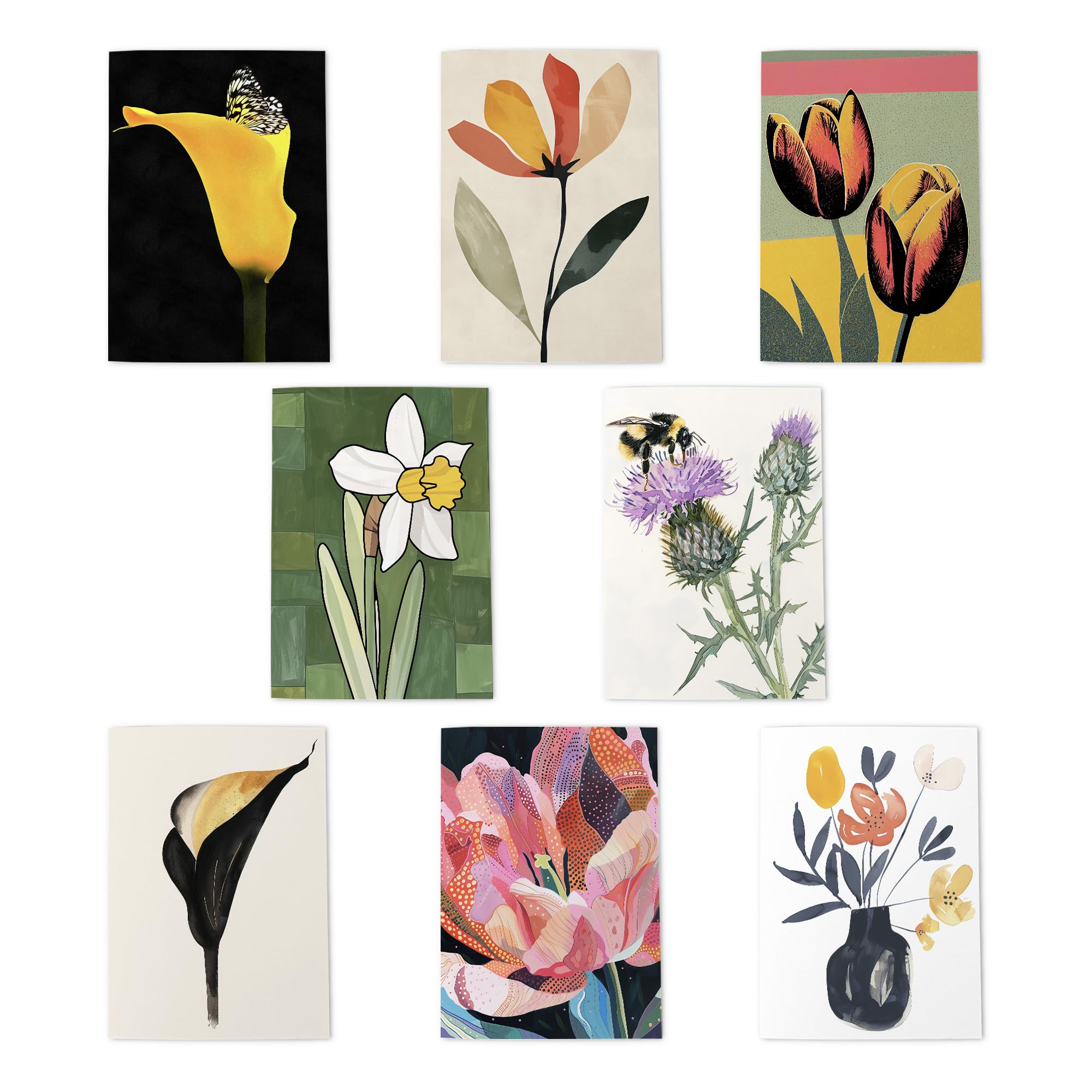 Floral Greeting Art Cards Vintage Botanical Illustration Flower Set 8 Assorted Cards Blank Inside Any Occasion Notecard A6 Size - 10x15 cm