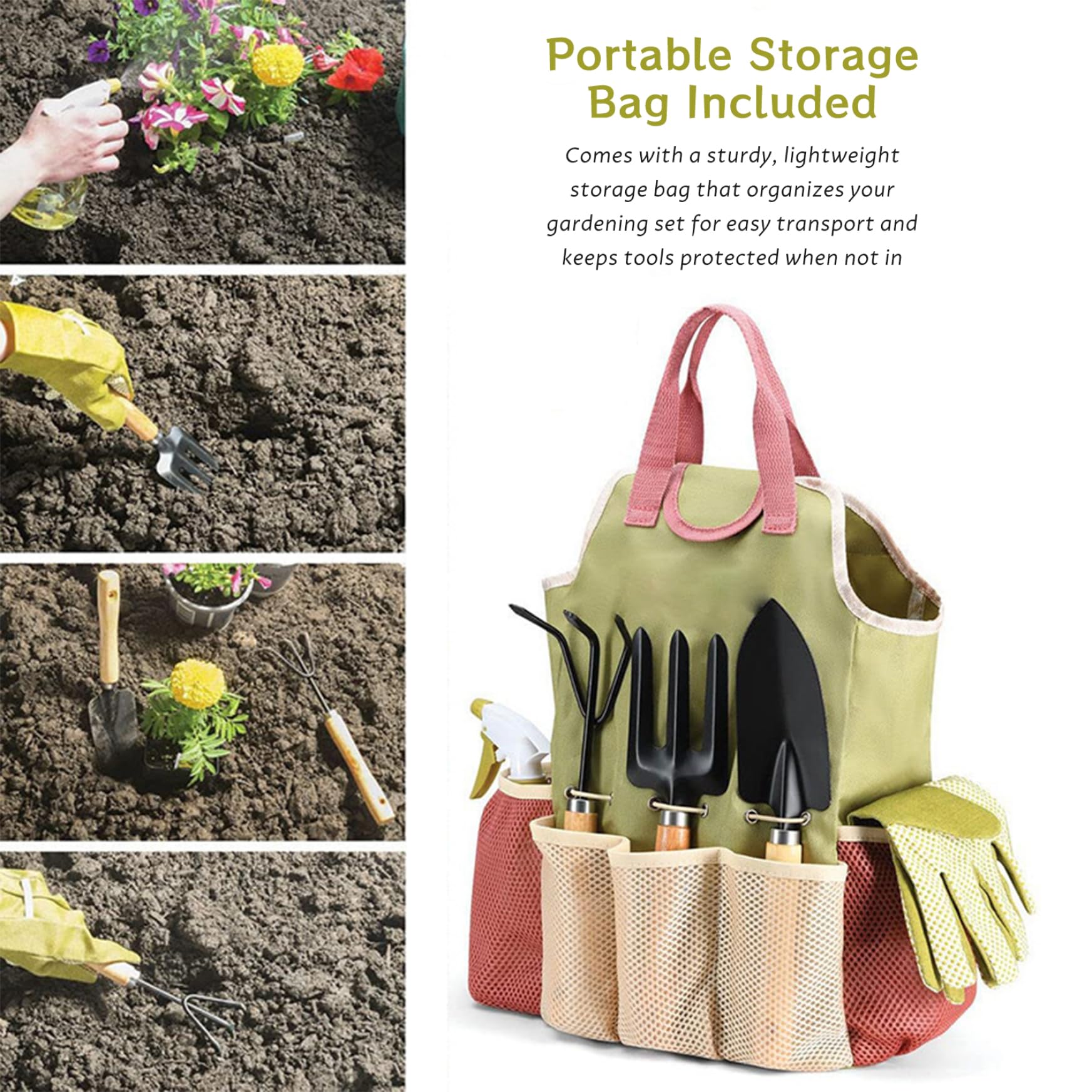 Kit de Herramientas de jardinería Juego de Herramientas de jardín de Alta Resistencia de 9 Piezas con empuñaduras ergonómicas Antideslizantes Pala Resistente a la oxidación Paleta rastrillo podado