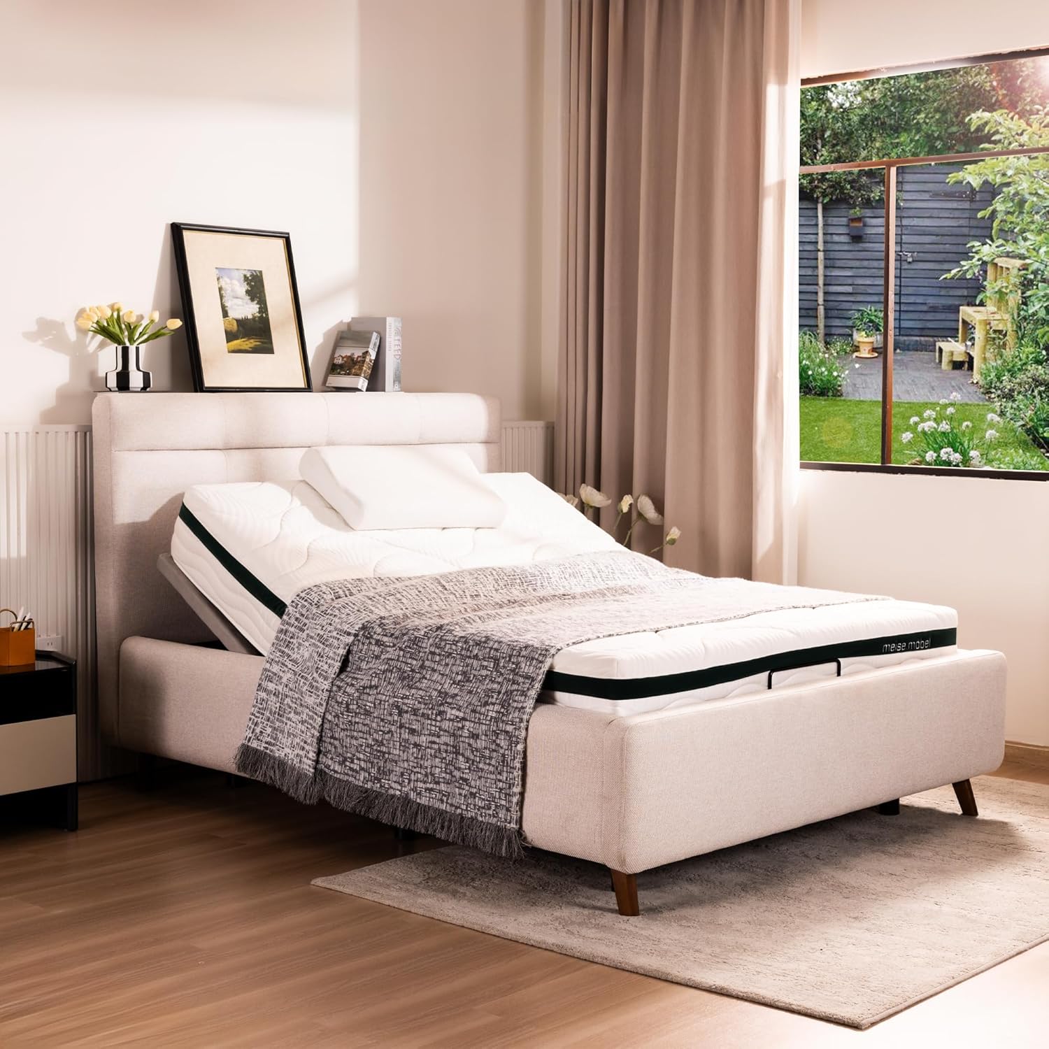 Fromann Adjustable Electric Queen Bed Base Frame with Massage, USB Type-C Ports, Zero Gravity, Under Bed Led Lighting and Three Leg Height (Grey)