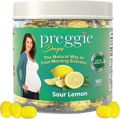 Preggie Pop Drops - Caramelo para aliviar las náuseas matutinas con aceites esenciales para mujeres embarazadas, limón agrio, 100 unidades