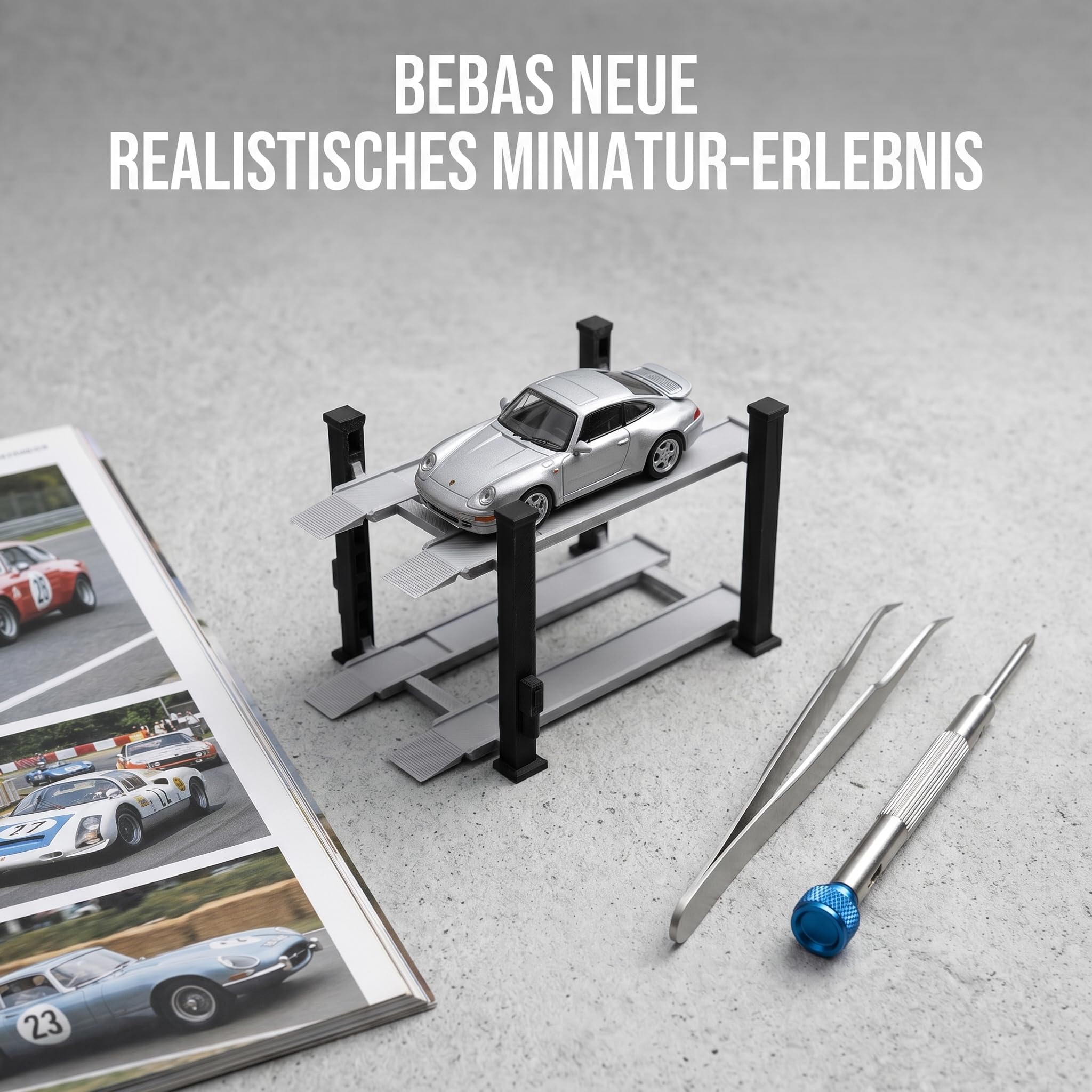 1/64 Diorama Auto Vitrine Druckguss Auto Garage Legierung Autos Modell Spielzeug Display Stand, Miniatur Parkhaus Spielzeugauto Parkplatz, Druckguss-Autogarage für Ausstellungen, Schwarzgrau