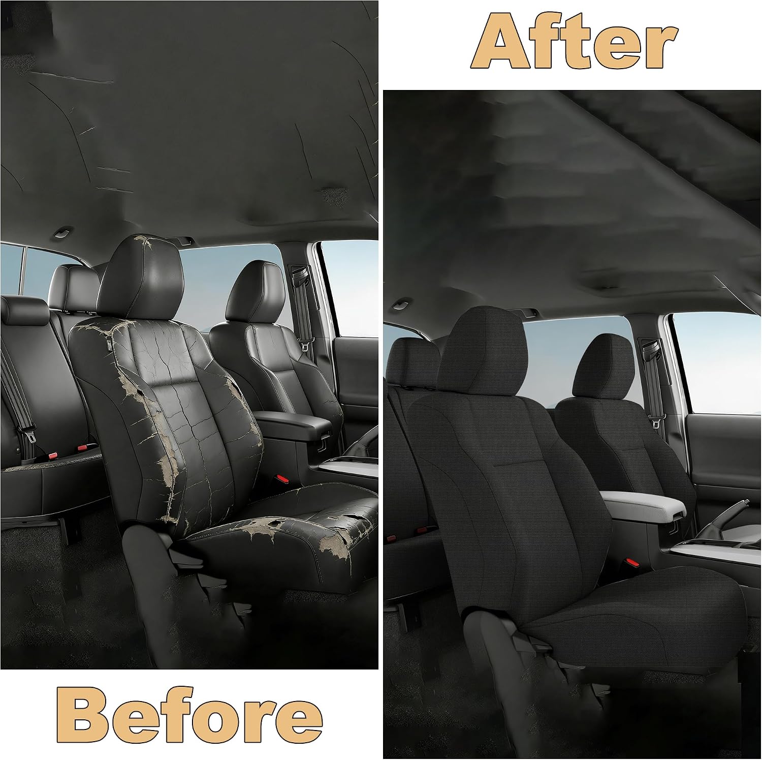 Front and Rear Seat Covers for Toyota Tacoma Crew Cab 2016-2023 with Non-Folding Passenger Seat Durable Composite Sponge Fabric Form-Fitting for Long-Lasting Interior Preservation - Black