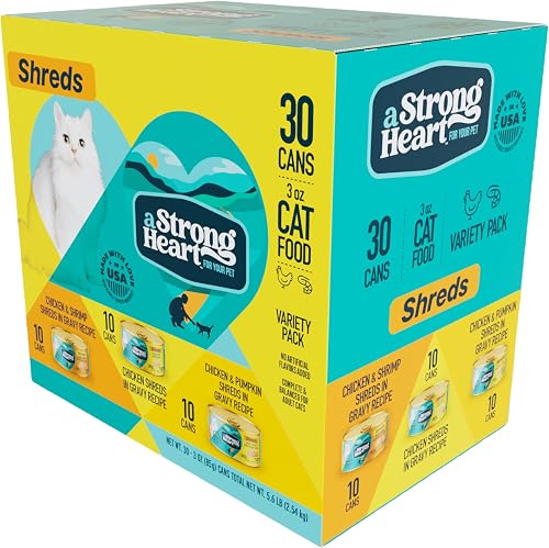 A Strong Heart Cat Food Variety Pack, 3-Flavor Chicken Shreds, 3oz, 30ct