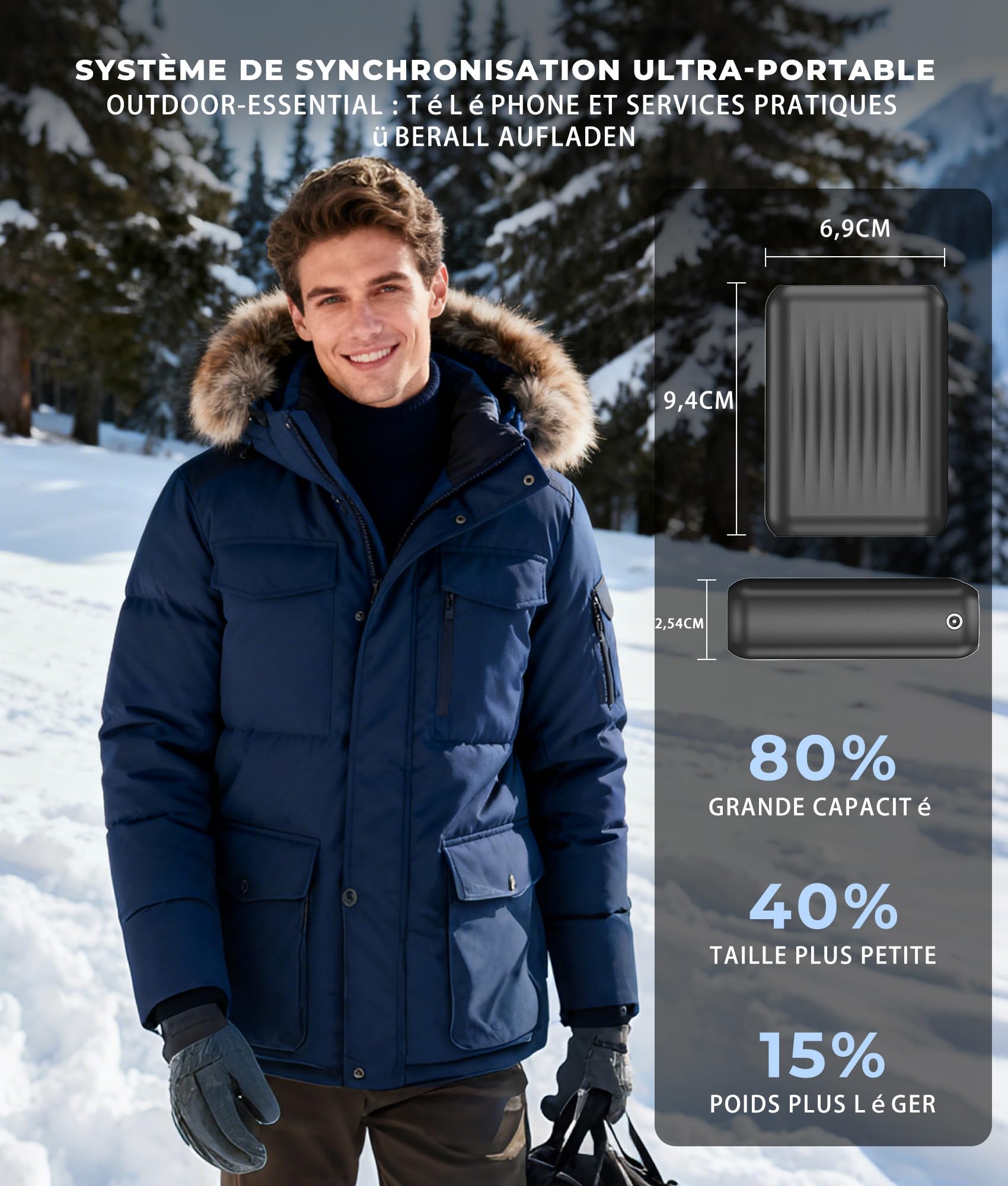 Topdot Batterie Externe 18400 mAh pour Vestes Chauffantes, 12V/7,4 V/5 V
