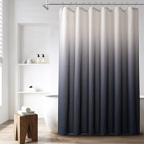 Miniatura 15 de Cortina de ducha de 78 pulgadas de largo, tela texturizada, cortinas de baño marrones, cortinas de poliéster degradado para baño, cortina de ducha