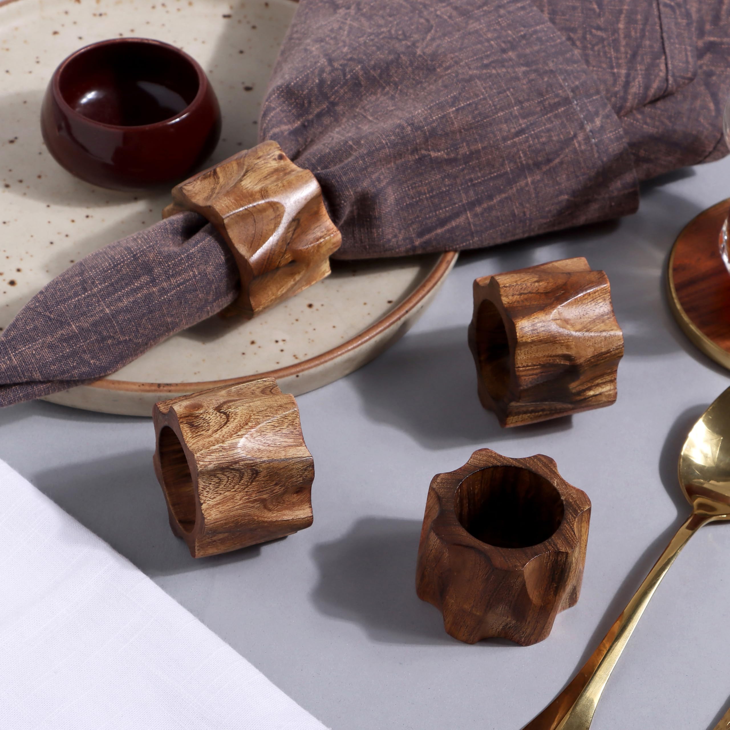 Napkin Rings Set of 12 for Dinner Parties, Weddings Receptions, Family Gatherings, or Everyday Use - Set Your Style with Daily Use Table Décor Accessories - Cherry Wood