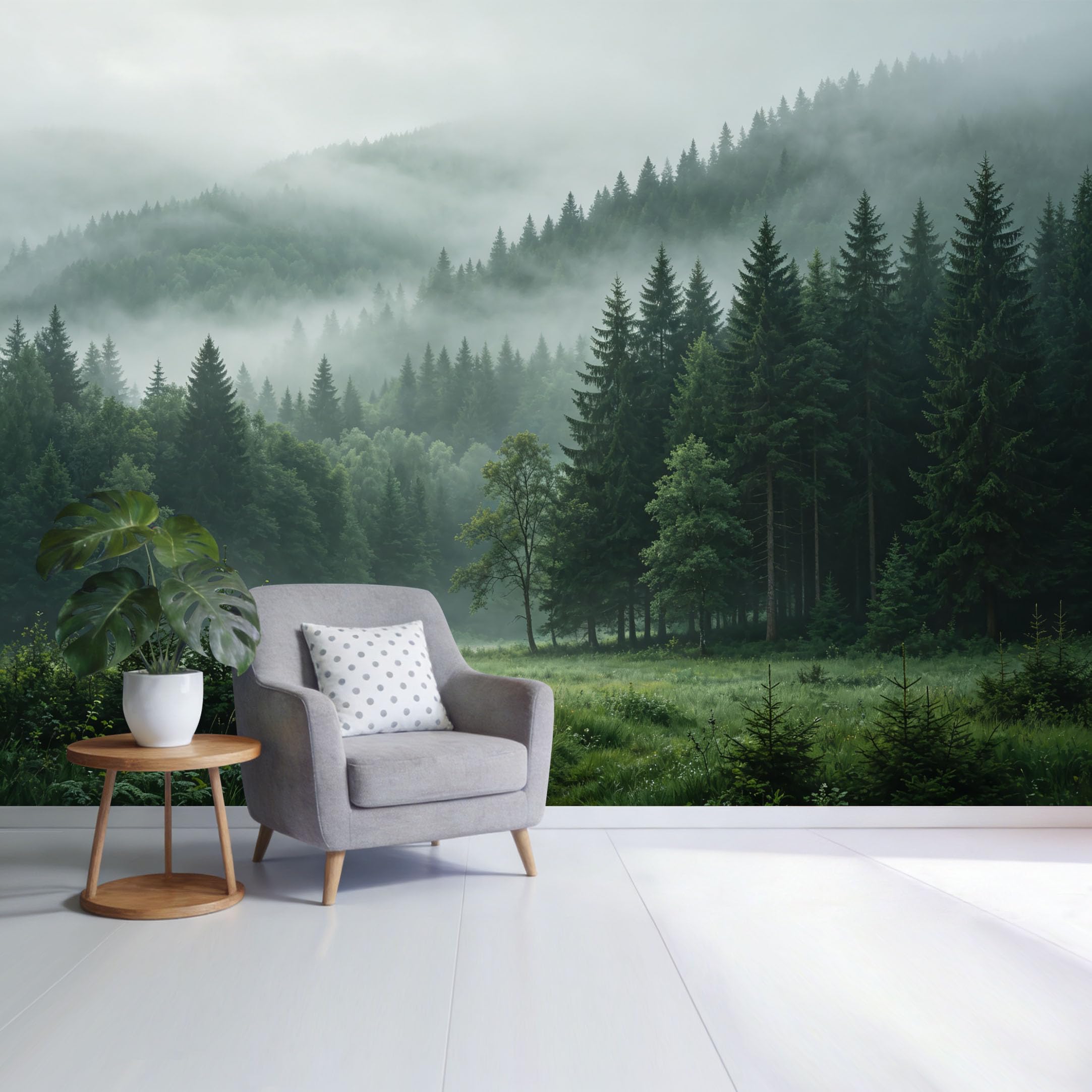 Custom Size Wall Mural Misty Mountain Forest Landscape Pine Tree Valley Morning Fog SelfAdhesive Wall Fabric Removable Wallpaper for Home Office Decor