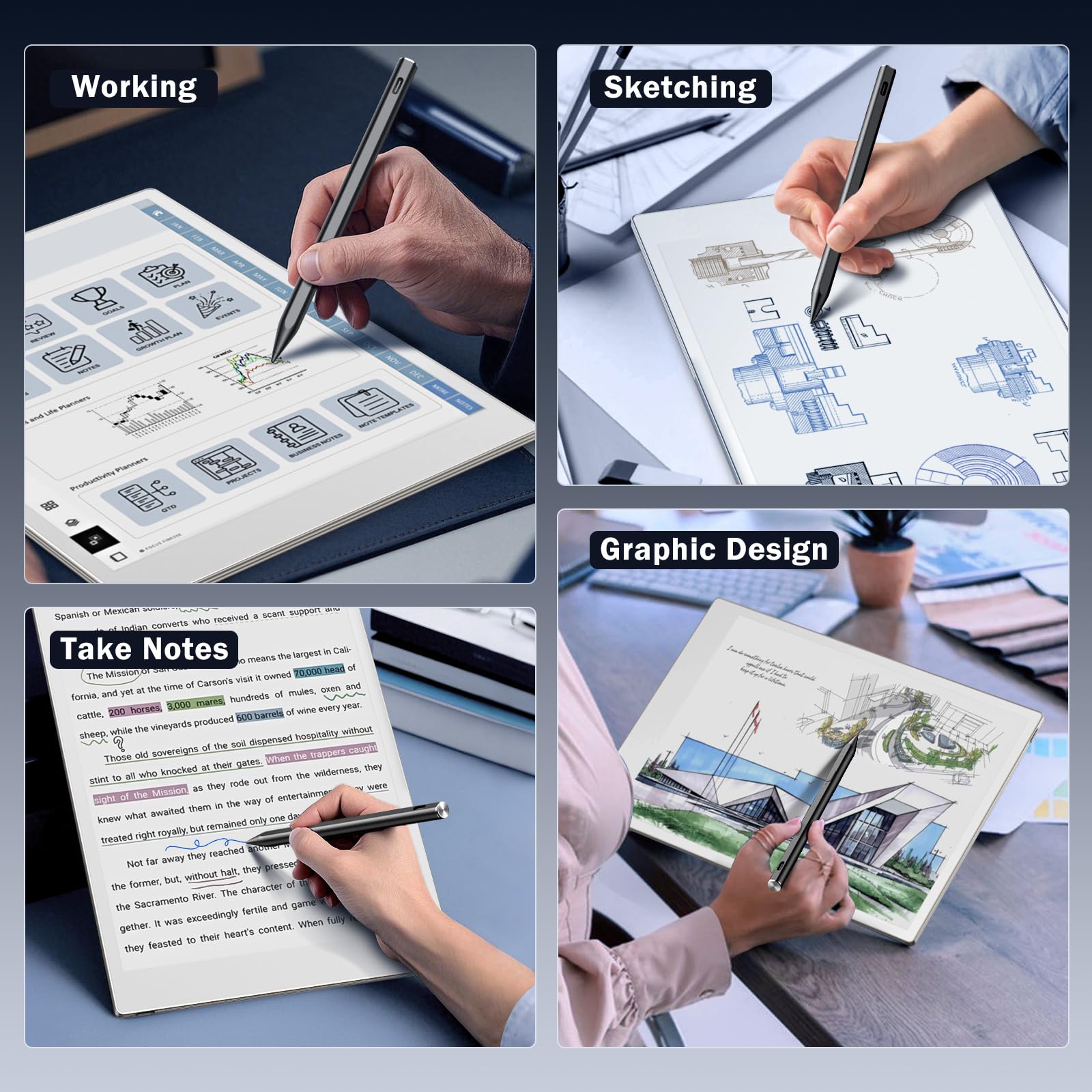 TiMOVO Stift Kompatibel mit Remarkable Paper Pure/Pro/Pro Move, Schwarz | Magnetischer Stylus Stift mit Radiergummi, Digitalstift mit 4096 Druckempfindlichkeit, Handflächenerkennung und Ersatzspitzen