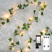Vista 9 de suddus Guirnalda de 100 luces LED de eucalipto enchufables de 33 pies con luces conectables con control remoto, luces de hojas para dormitorio
