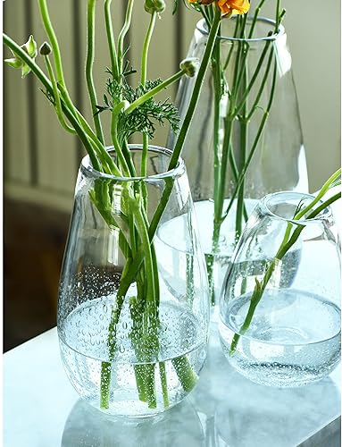 Miniatura 2 de CASAMOTION Juego de 3 jarrones de cristal, centros de mesa, decoración de mesa de boda, florero de flores, estilo rústico moderno, burbujas