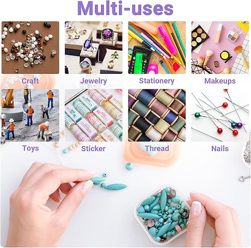 Miniatura 5 de Contenedor de uñas postizas, caja de almacenamiento de plástico con divisores ajustables, decoración 3D de diamantes falsos, decoración 3D, estuche