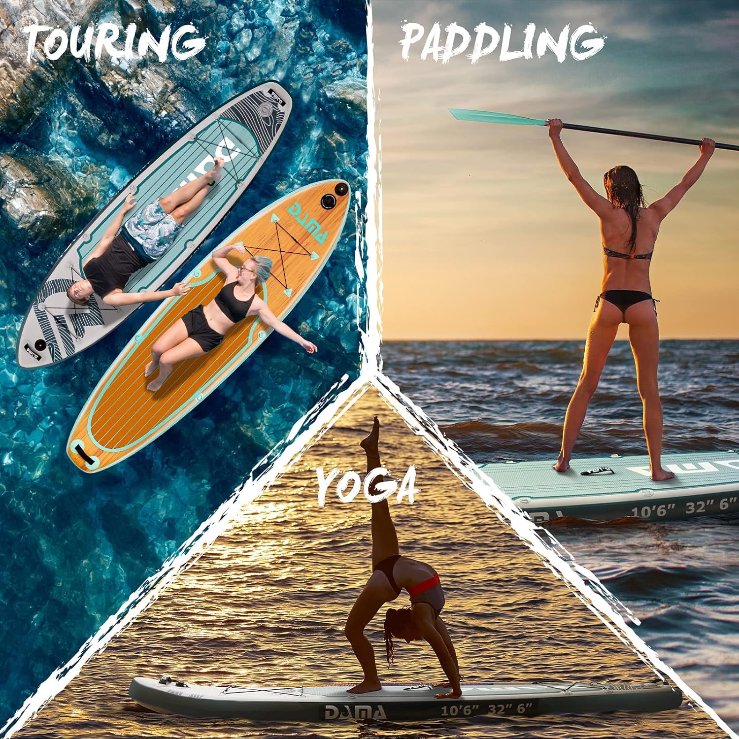 DAMA Adventure Gray Tabla de Paddle Surf Hinchable, Sup Paddle Board Inflable 320 x 81 x 15 cm, Antideslizante, hasta 145 kg, 3 Aletas, Remo, Bomba, Mochila, Correa de Seguridad y Funda Móvil