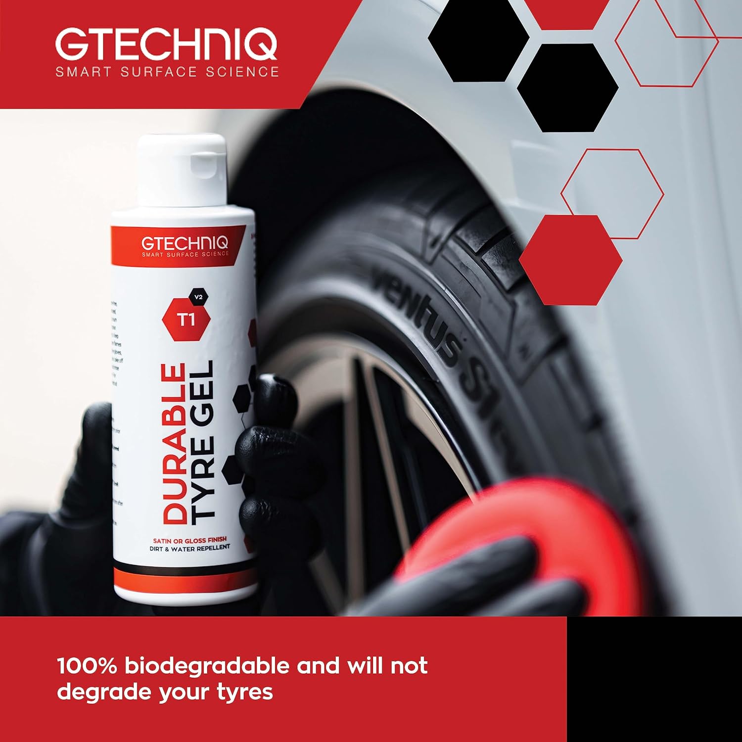 Gtechniq T1 Durable Tyre Gel for Car Tyre Shine, Car Wheel Cleaner Repels Water, Dirt and Grime, Restores Tyre Black Finish, Anti-Sling Formula, 100% Biodegradable, 250ml - Image 4
