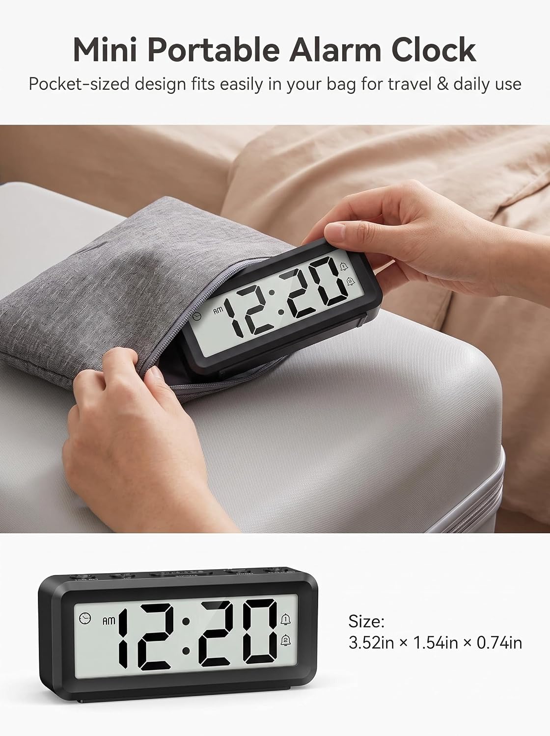 Small Alarm Clock, Dual Alarms Snooze Magnetic Back image 4