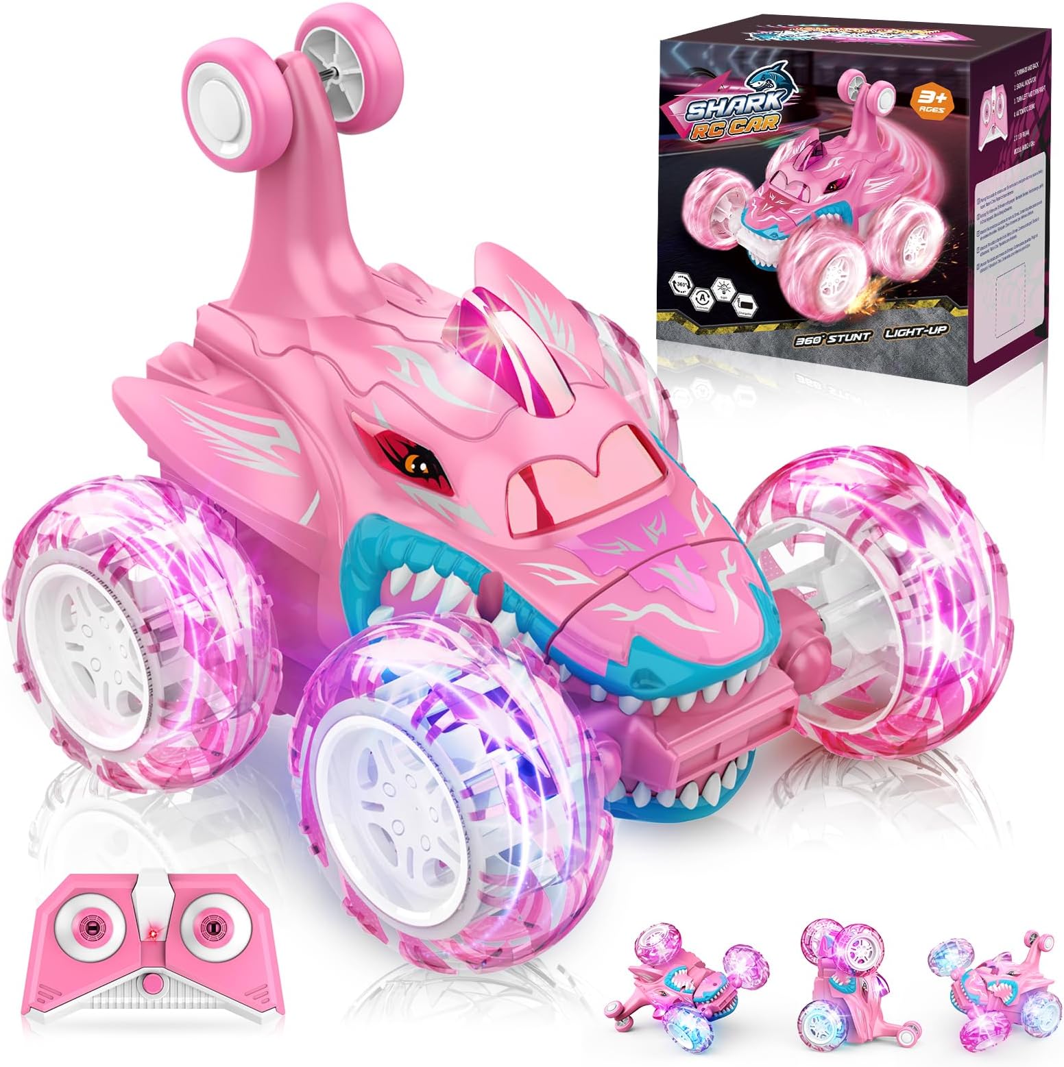 Dislocati Girls Remote Control Cars 360°Flips LED Flash Light Monster Truck Toys Age 5 6 7 Girls Birthday Presents Outdoor Stunt Car