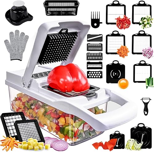 Picador de verduras, 25 en 1 Multifuncional Picador de alimentos con contenedor, cortador de verduras de cocina, cortador de verduras, ensalada de