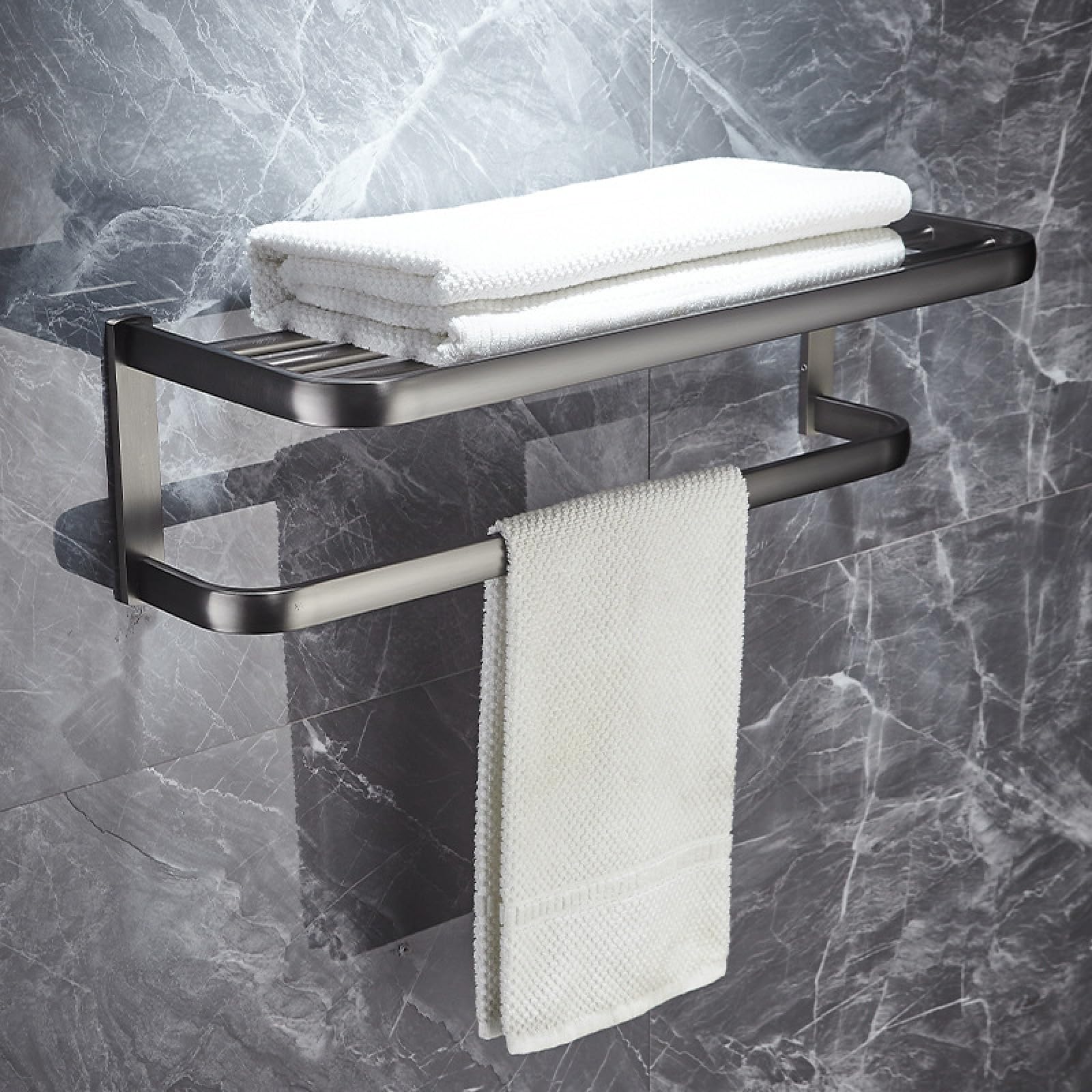 FGXHHS Full Copper Gun Gray Bathroom Towel Rack, Bath Toilet Shelf, Hardware Pendant Set, Rack