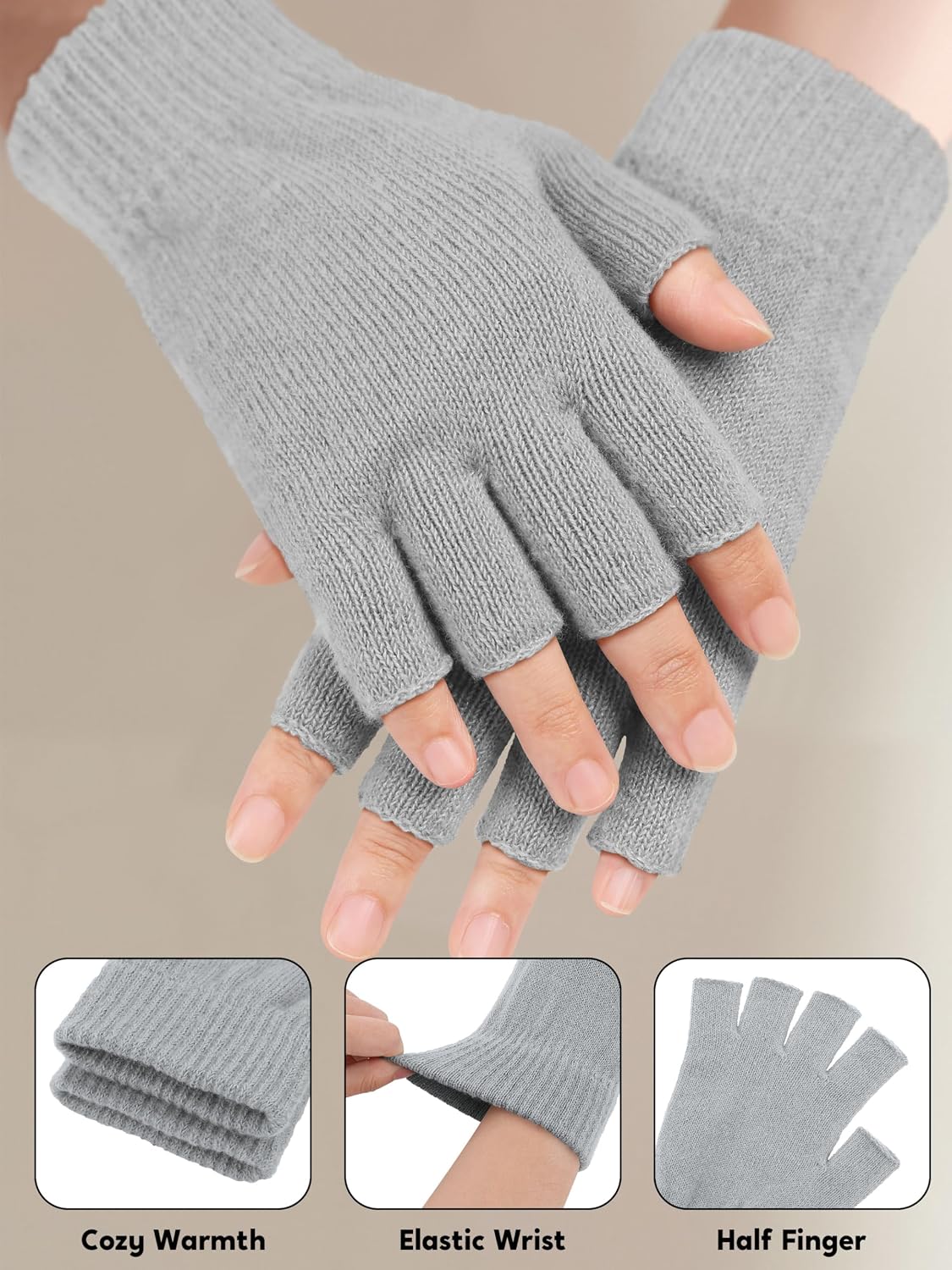 Cooraby 2 Pairs Thick Fingerless Gloves Warm Half Finger Glove Working Running Typing Driving Winter Knitted for Men Women image 4