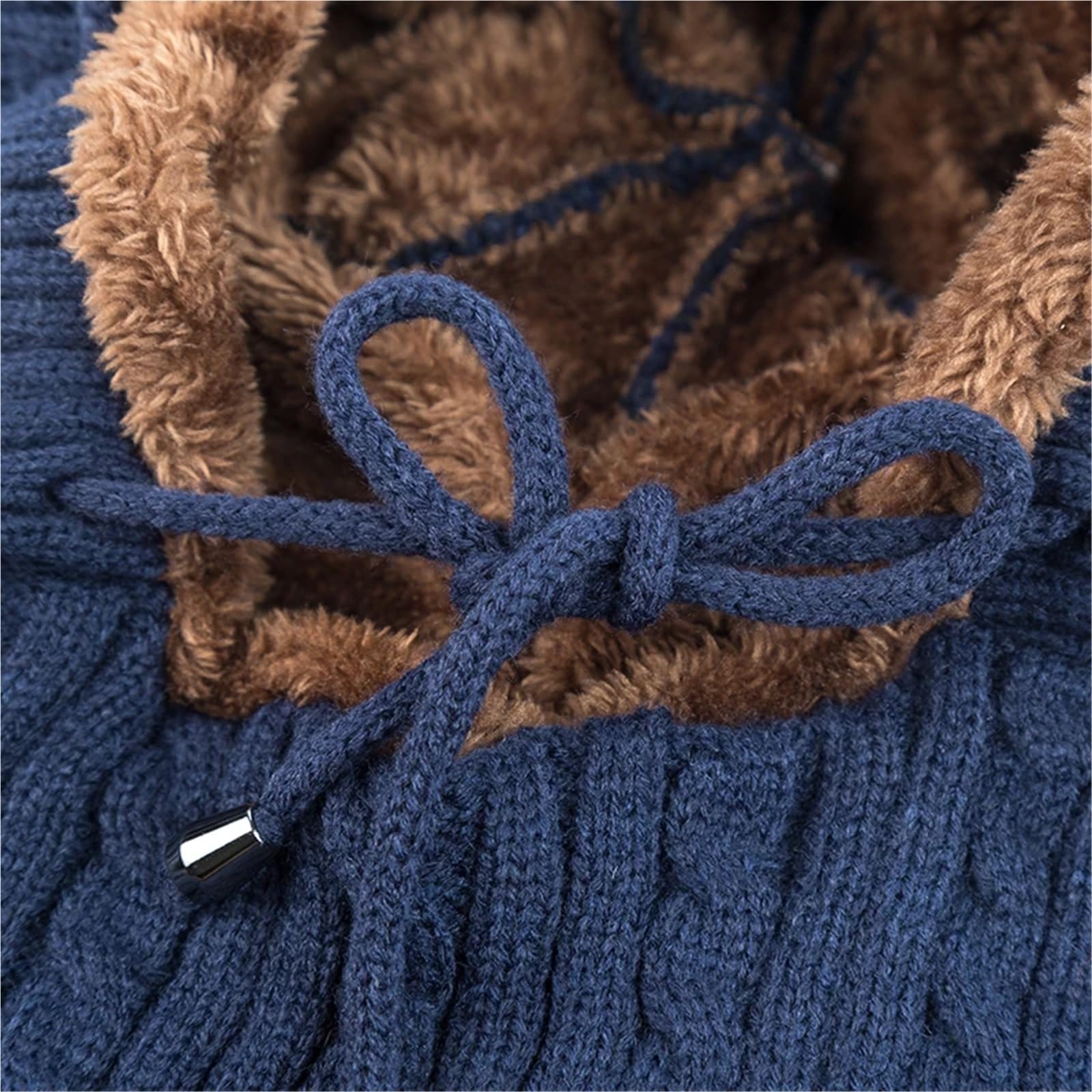 Unisex Winter Knitted Hat with Neck Protection, Warm Beanie Cap for Men & Women, Outdoor Hat(Black)