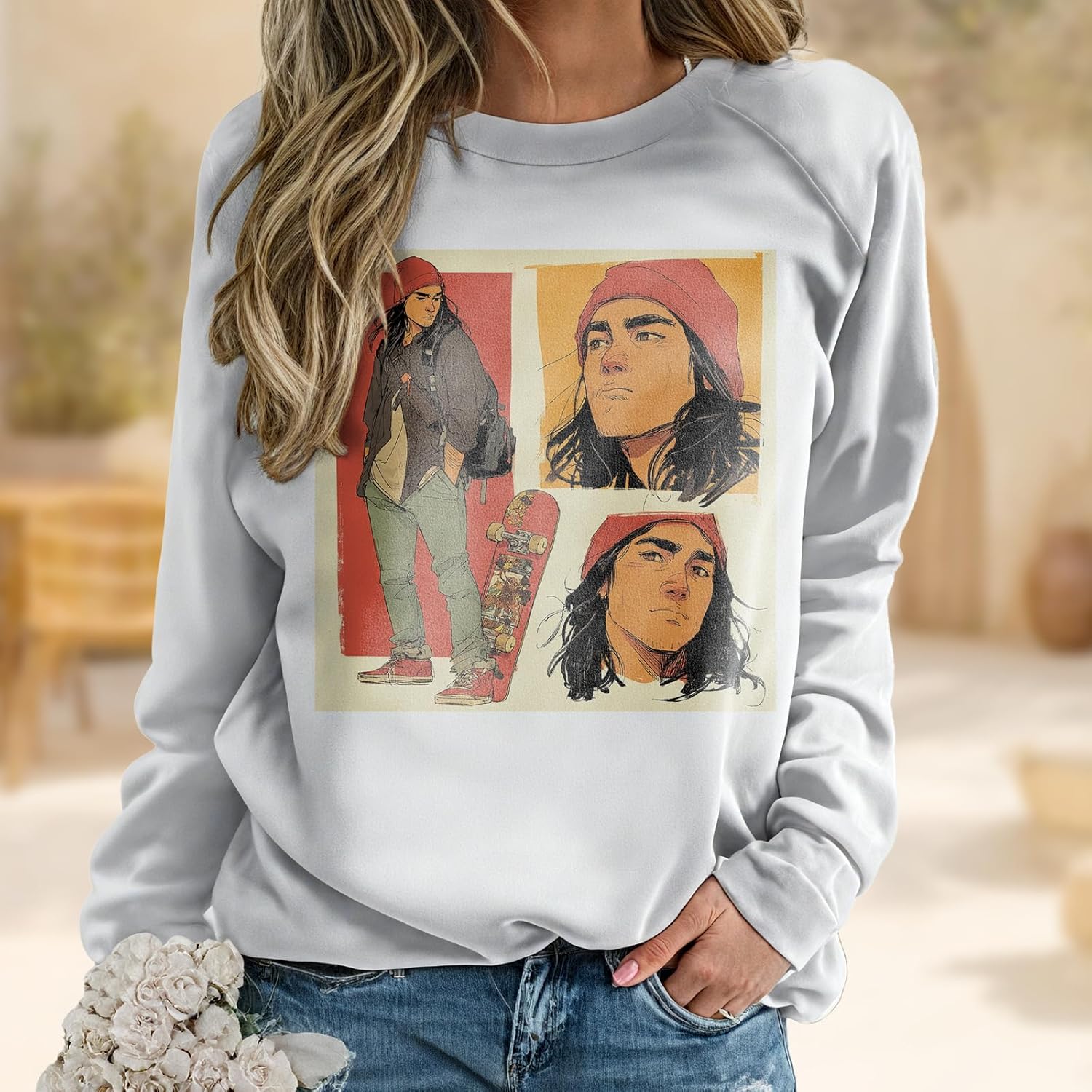 Womens Tops Vintage Soft Casual Boho Tribal Print Crewneck Long Sleeve Oversized Fall Vacation Daily Outfits - Image 2