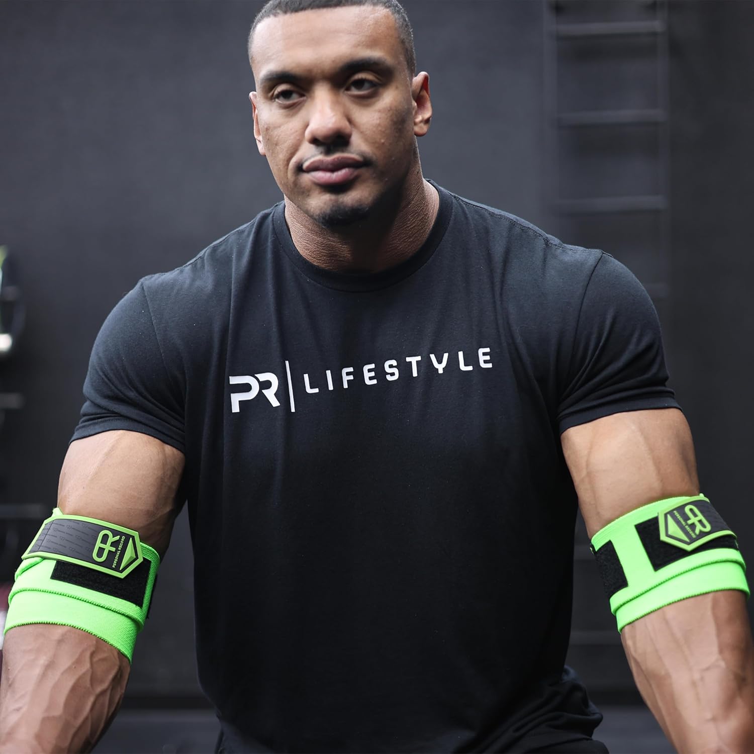 PR Personal Record Elbow Wraps for Weightlifting - Heavy Duty Construction, 25% More Elasticity, Reinforced Stitching, Extra Wide Fastener, Easy to Adjust, (Neon)
