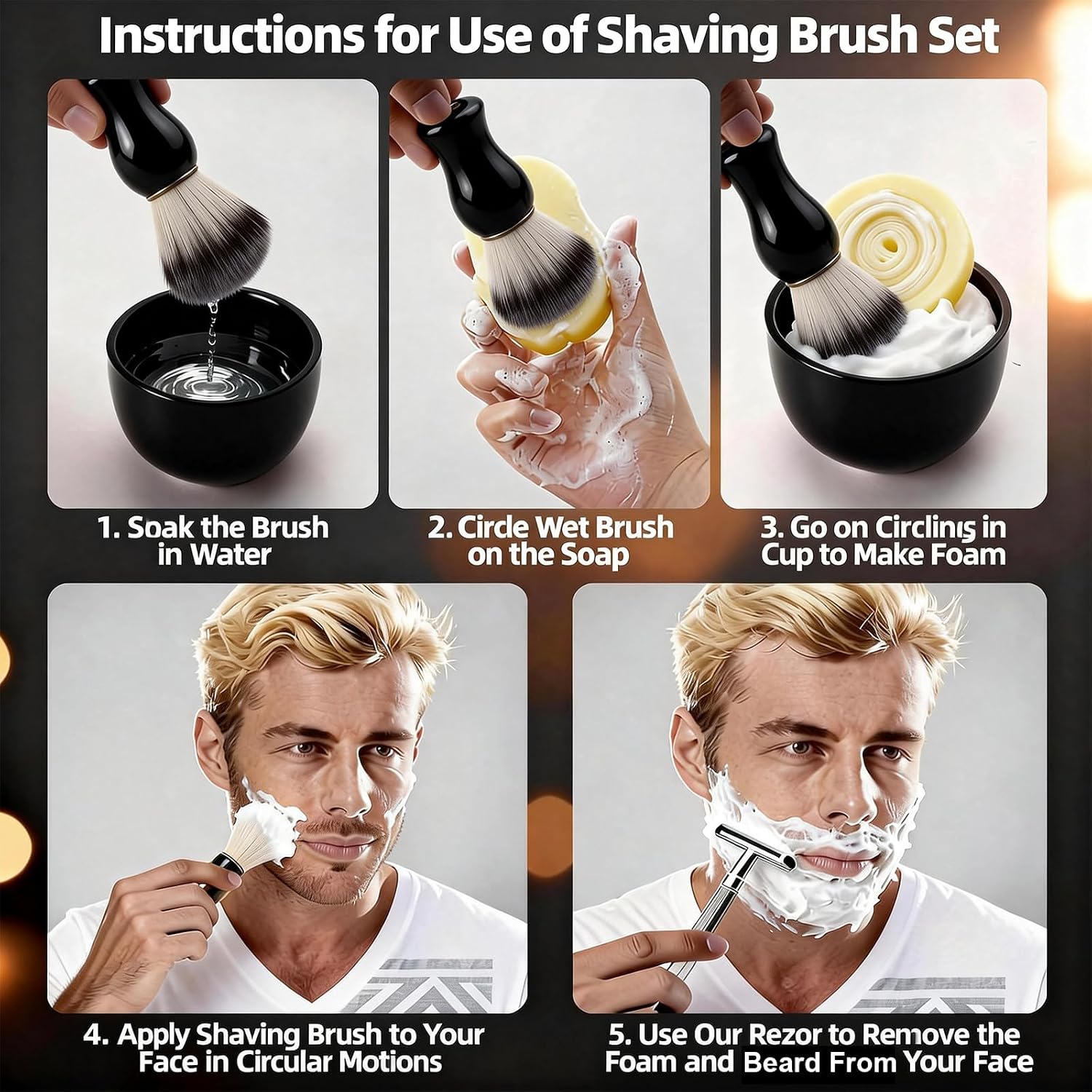 3 Pcs Black Shaving Brush Stand, Razor Stand and Shave Brush Stand Set, Bathroom Shaving Accessory Organizer for Wet Shaving Durable Design for Men