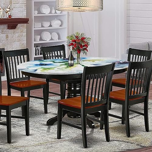 Miniatura 2 de Mantel ovalado ajustable de poliéster con bordes elásticos, diseño de pétalos de fragancia de crecimiento de flores de verano, acuarela, para