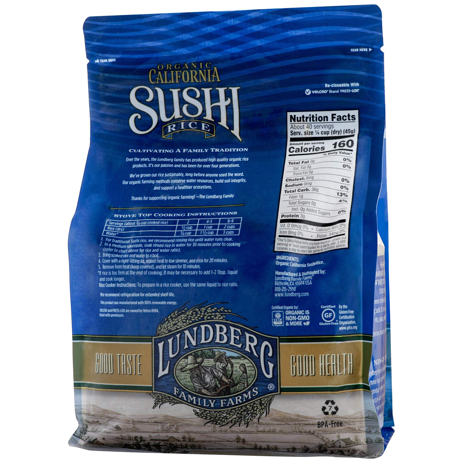 Lundberg Family Farms Organic California Sushi Rice, Japanesestyle Short Grain, Perfectly