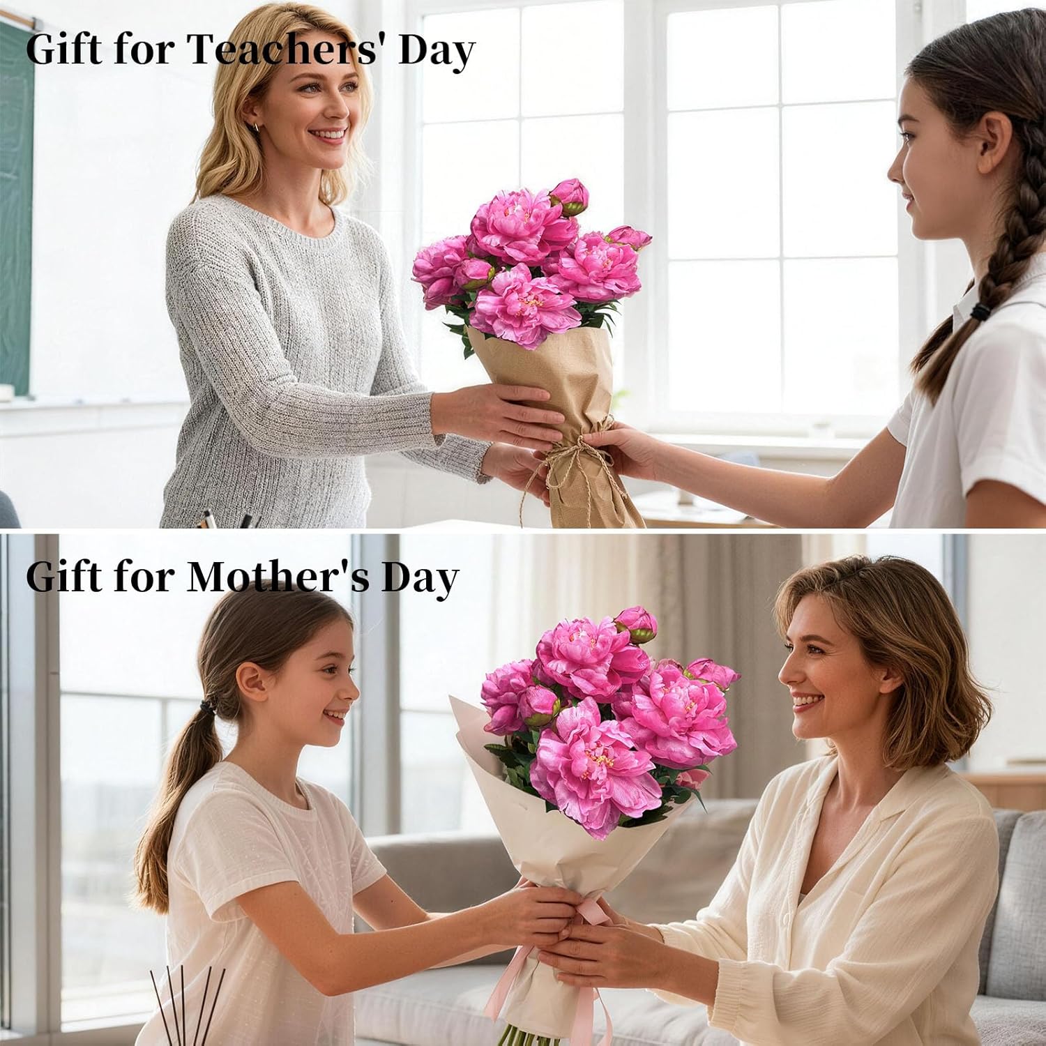 SwanMoon Artificial Peonies Silk Flowers, 6 Pcs 27Inch Long Stem Realistic Faux Peony with Buds, Lifelike Peonies Bouquet for Tall Vase, Wedding Centerpieces, Home Office Party Floral Decor