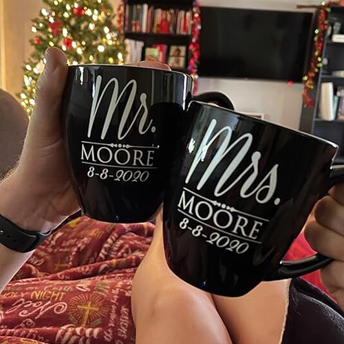 Miniatura 5 de My Personal Memories Juego de 2 tazas personalizadas de café con leche de 16 onzas para parejas, regalo personalizado para novia, novio suyo, ella,