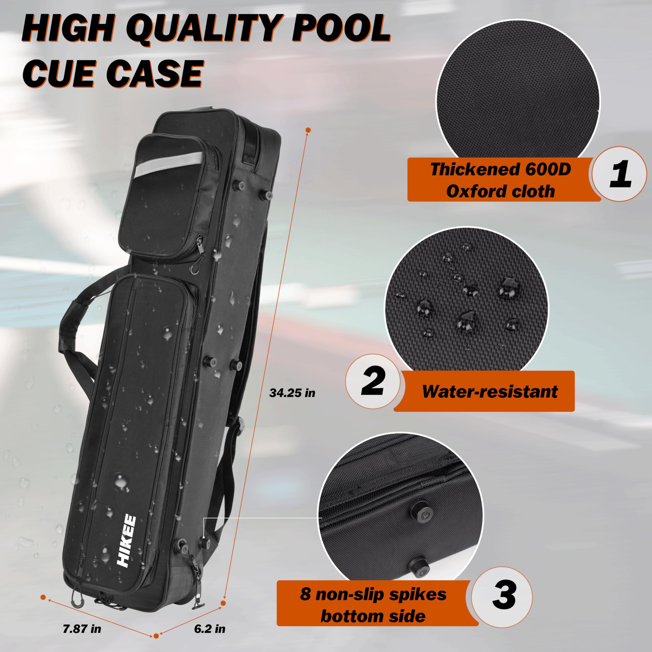 BOOSTEADY Custodia Rigida Premium per Stecche da Biliardo, Custodia per Stecche da Biliardo 4 x 4, Contiene 4 Aste + 4 Tiranti, Fodera Velluto, Porta Accessori, Spallacci Regolabili