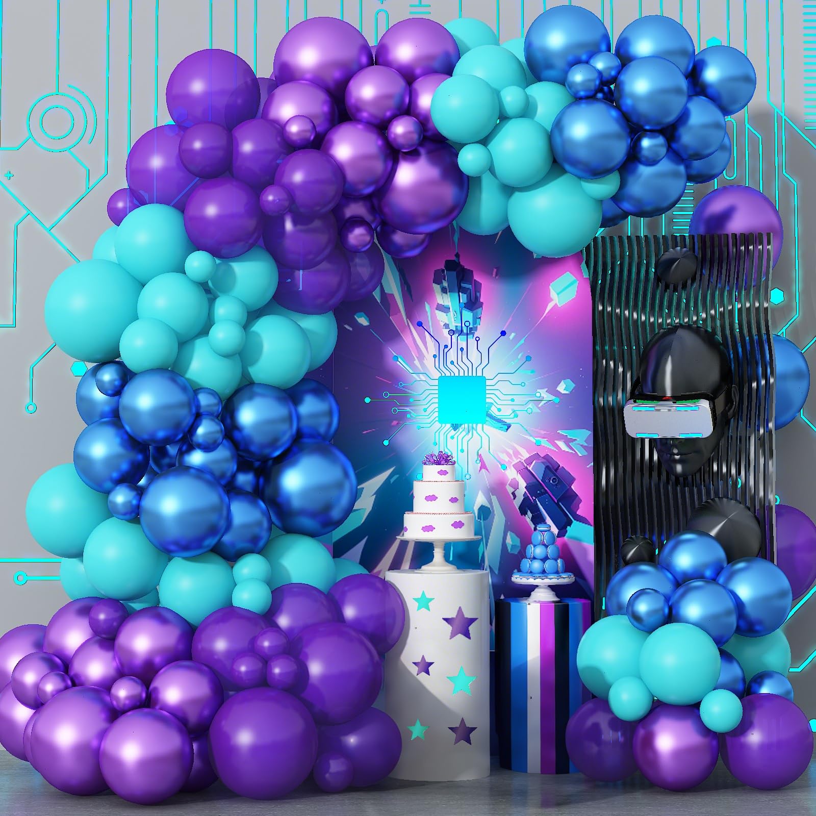 Black Purple Blue Balloons Garland Arch Kit, Metallic Blue Purple Teal Black Balloons Arch Kit, Metallic Balloon for Kids Boys Man Video Game Birthday