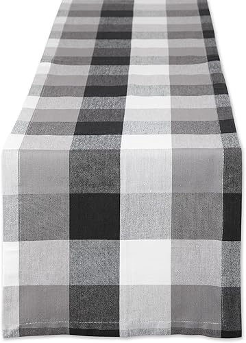DII Tri-Color Check Collection - Camino de mesa, 100% algodón, 14 x 108 pulgadas, color negro