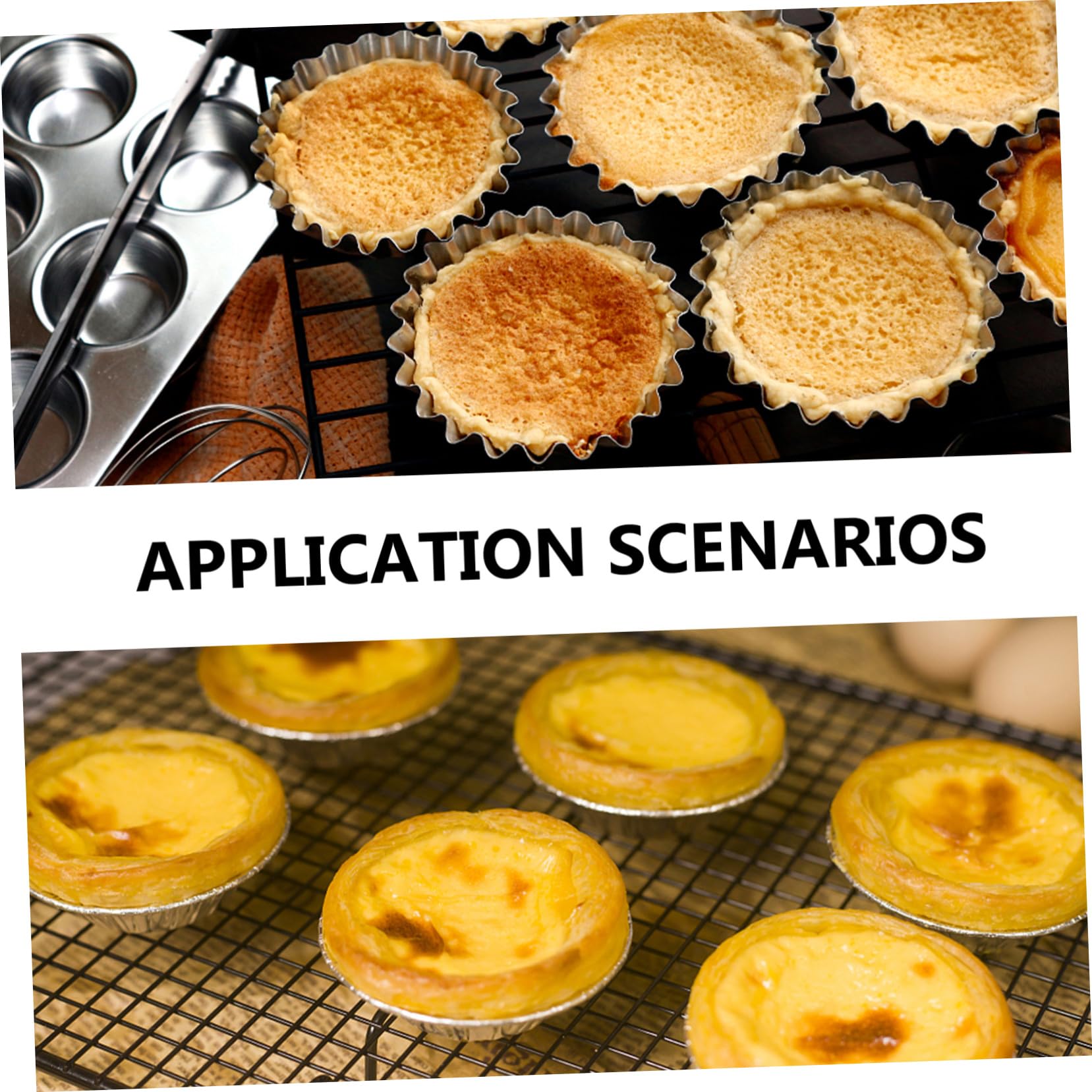SOLUSTRE 50 piezas Moldes para Tartas de Huevo Inoxidable de Resistentes y Reutilizables Antiadherentes para Hornear Pudines Cupcakes y Postres Caseros para Cocina y Repostería Profesional