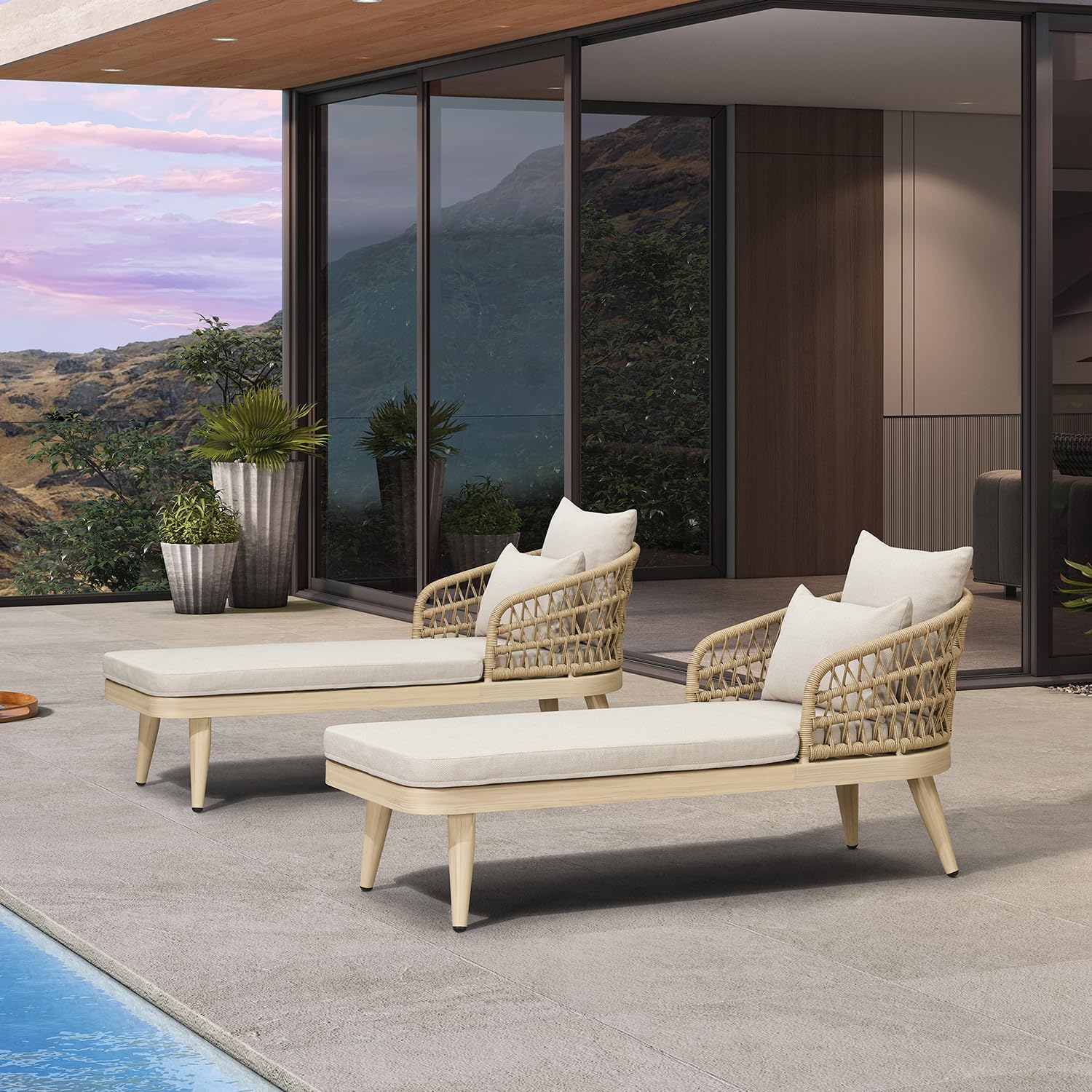 PURPLE LEAF Patio Chaise Lounge Chair with 2 Pillows Aluminum Light Oak