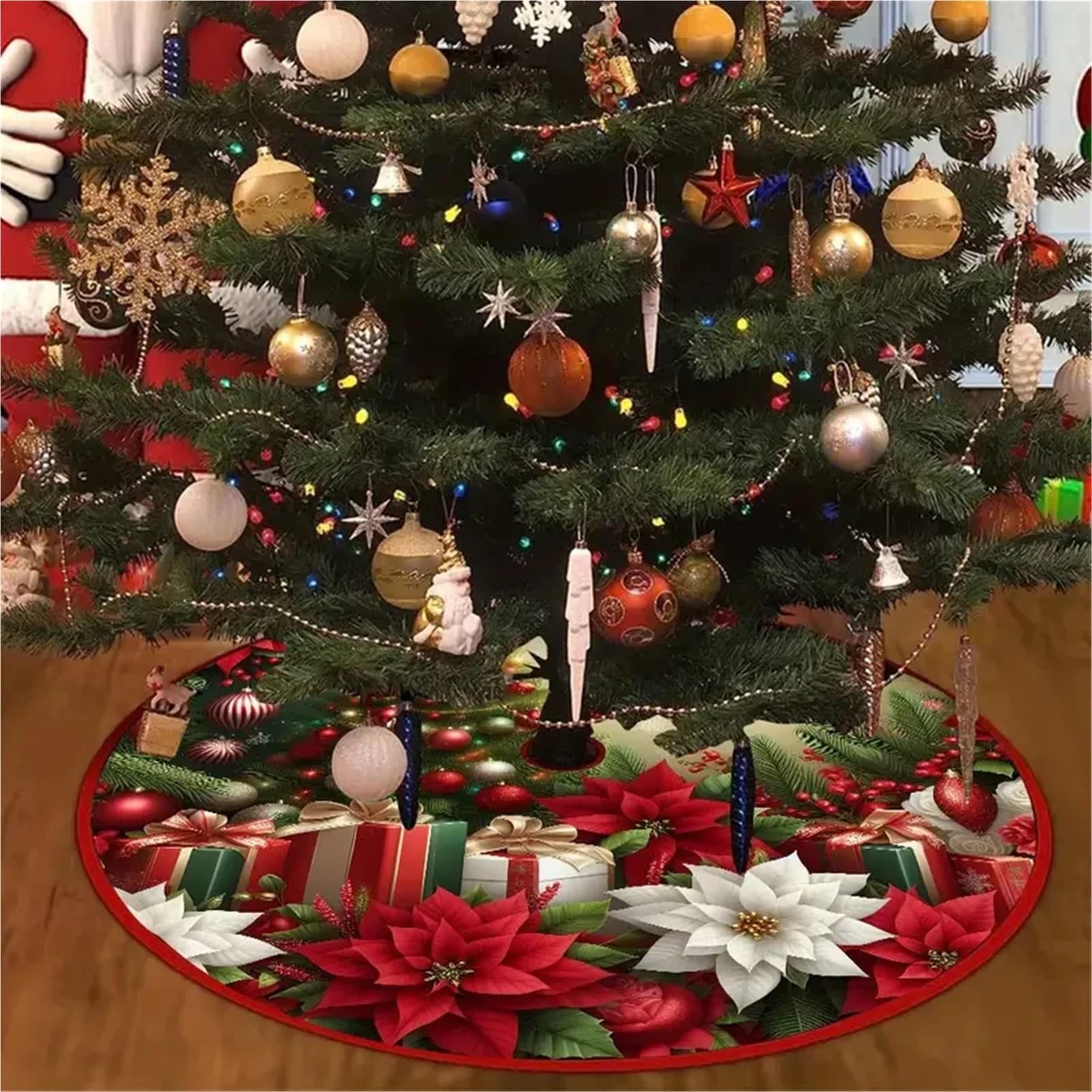 tappeto albero di natale Tappeto for albero di Natale, vestito con motivo ricamato, decorazioni for feste Capodanno(Diameter 120cm)