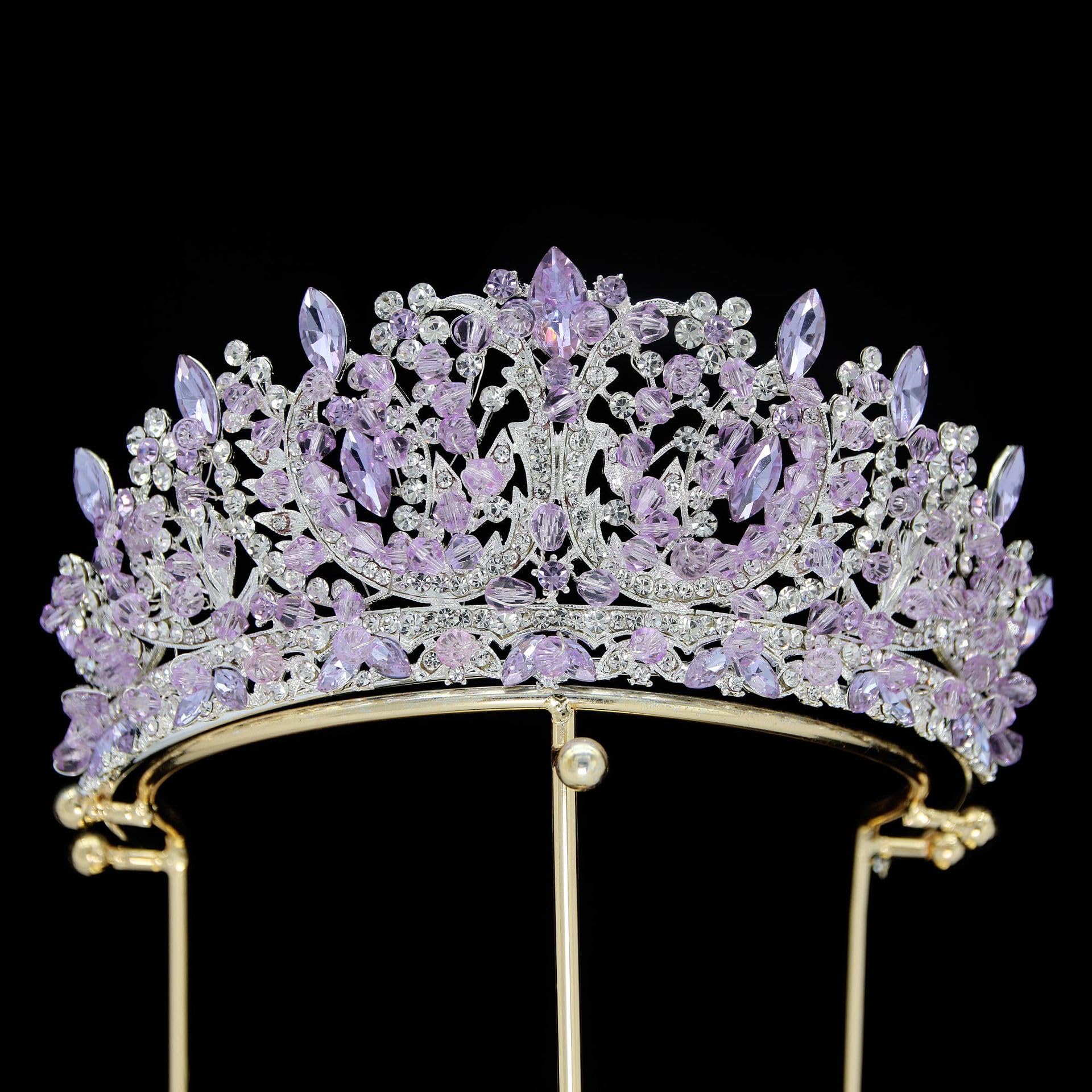 Silver-Tone Purple Crystal Tiara Crown - Regal Hair Accessory Diddler Crystal Crown Purple Tiara for Women and Girls  main image 2