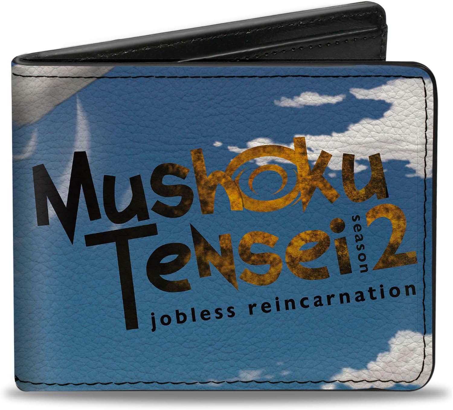Buckle-Down Mushoku Tensei Jobless Reincarnation Wallet, Bifold, Mushoku Tensei Rudeus Greyrat Aqua Heartia Scene and Logo, Vegan Leather