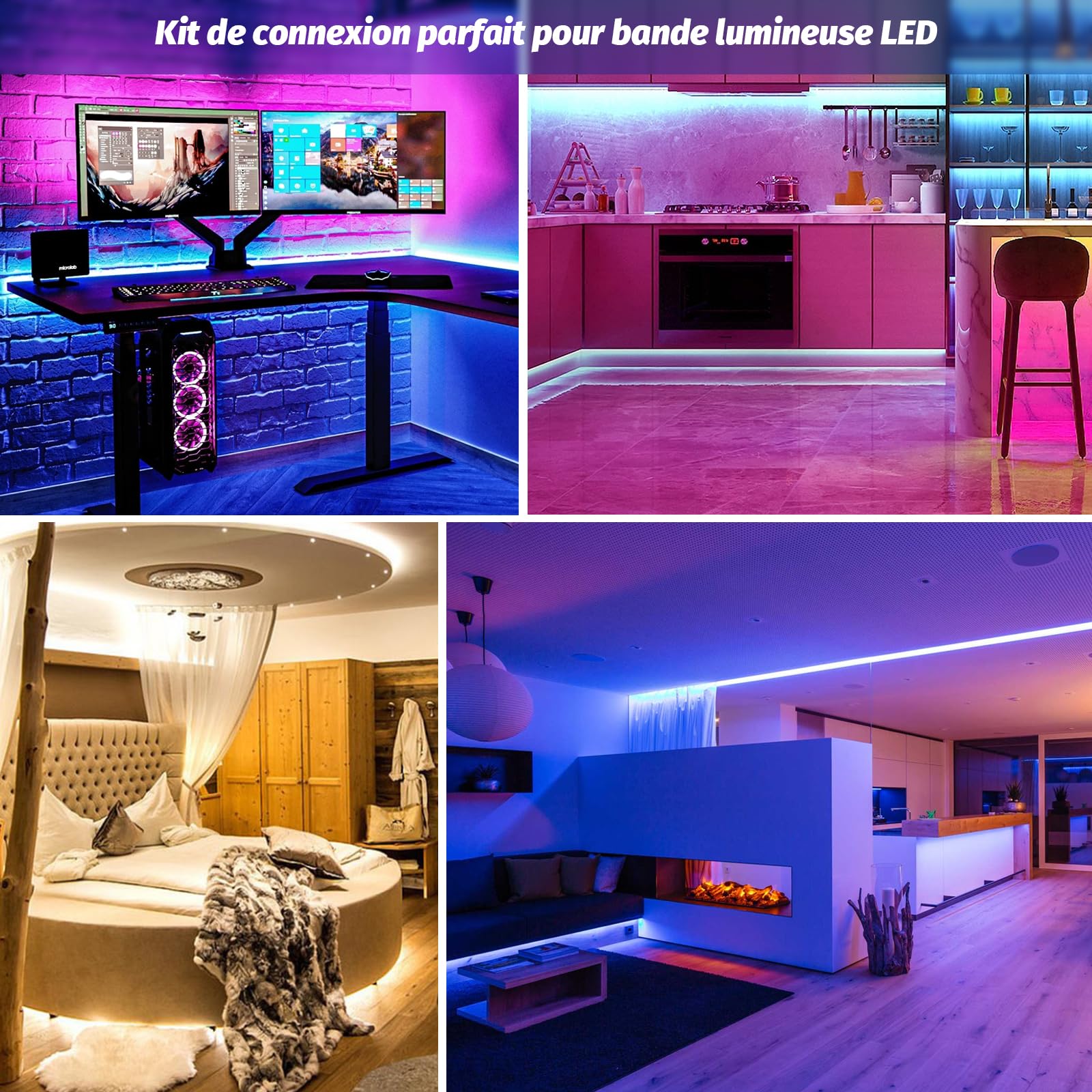 REDTRON Kit de connecteurs pour ruban LED 4 Broches Diviseur 1 à 2 Câble Accessoires DIY 5050 3528 2835