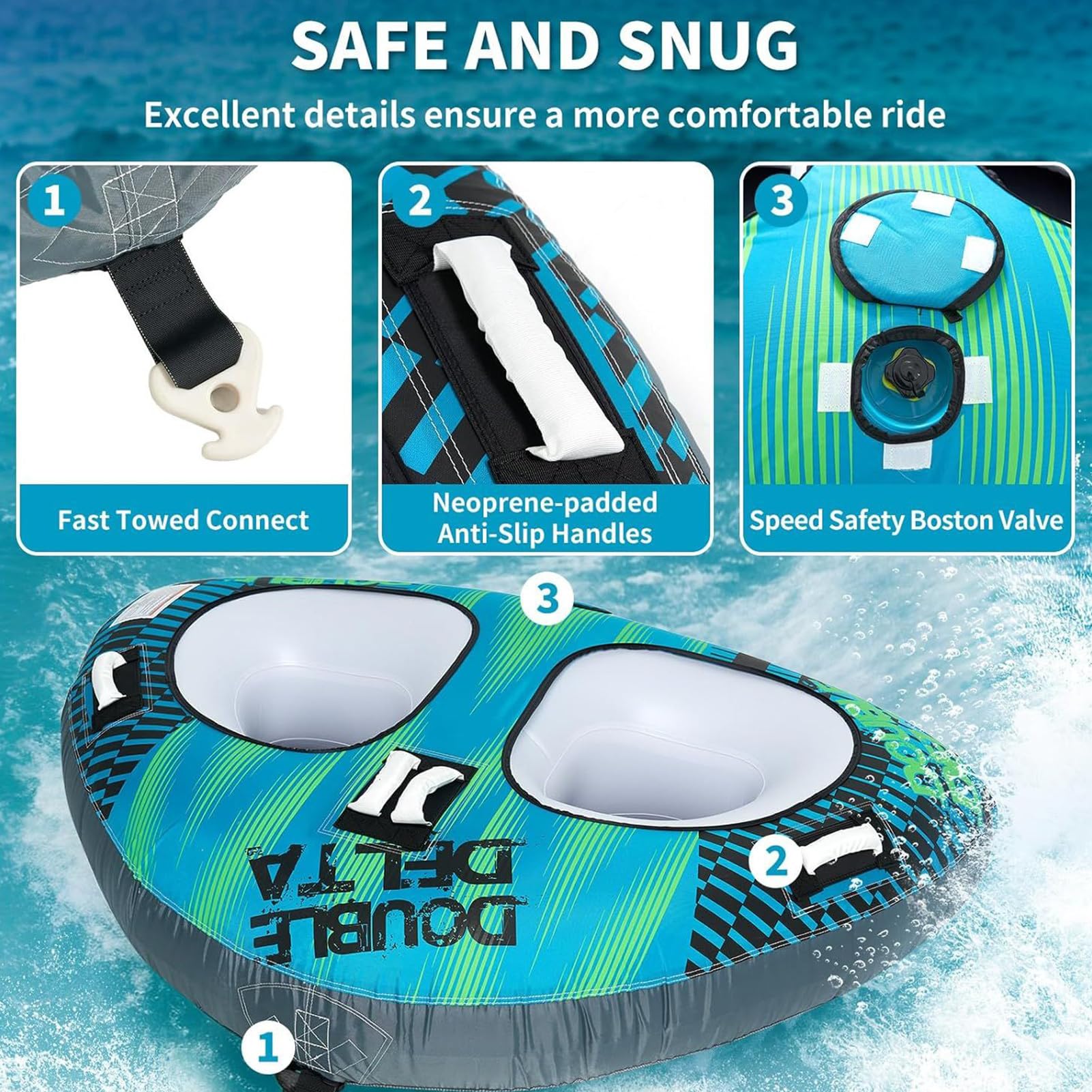Tubos de Arrastre y Remolcables Grande Portátil y Resistente al Desgaste | Balsa náutica inflable para adultos Para Kayak Natación Rafting Lago Piscina Y Río